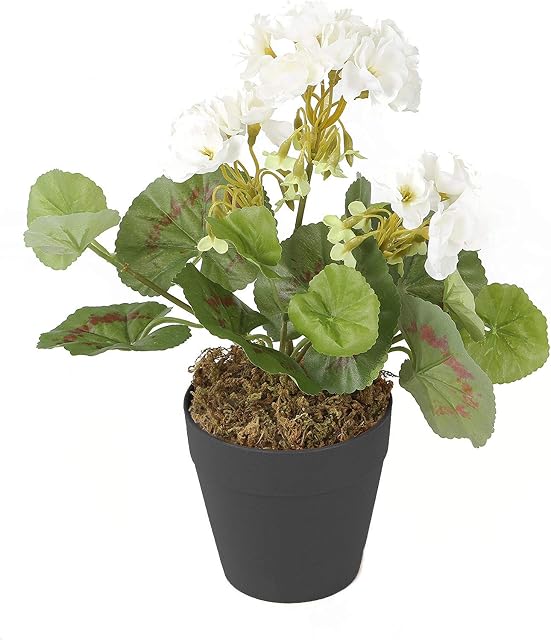 Best Artificial 24cm Geranium Plug Plant - Pot NOT Included (White)