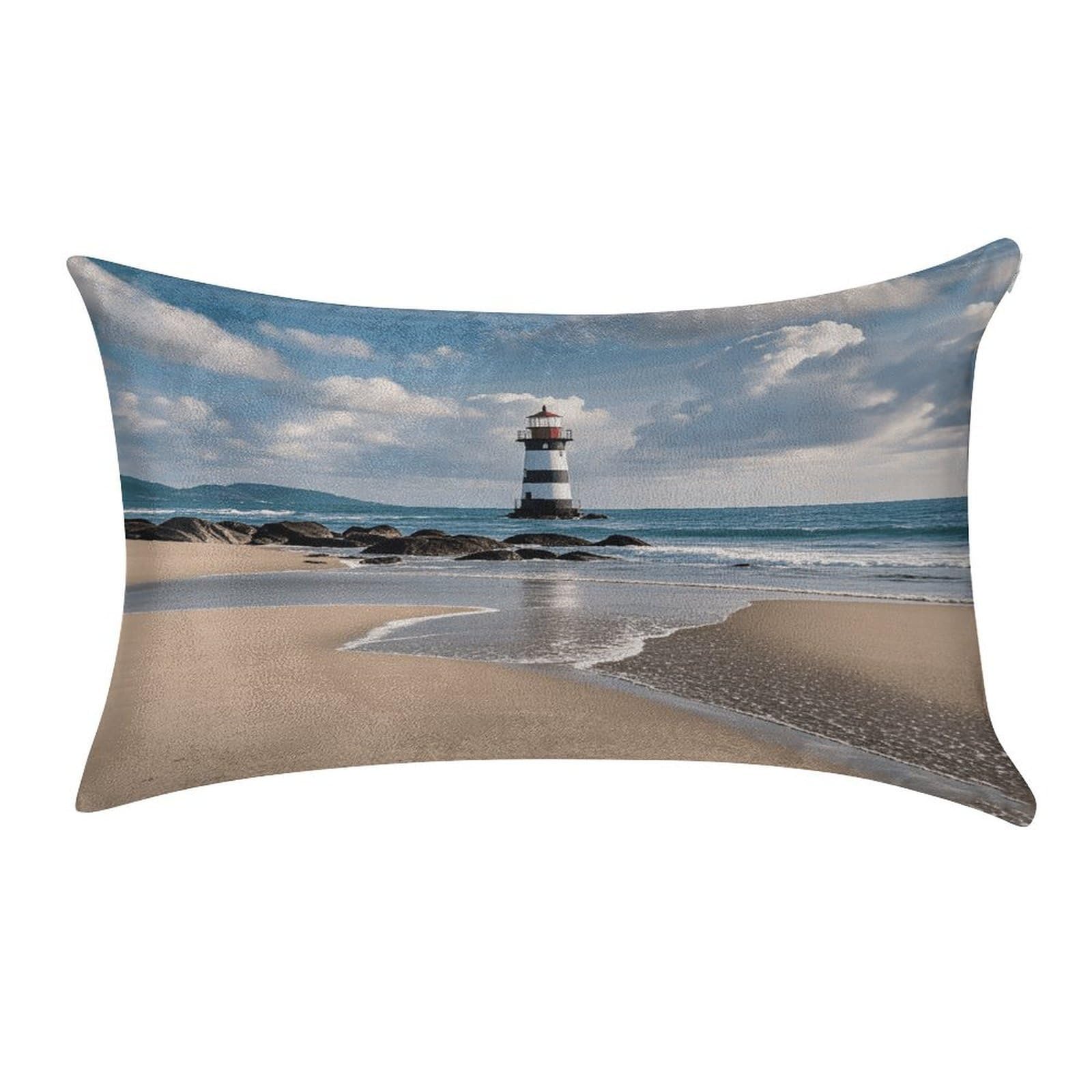 VstaDank Sea Lighthouse Sandbeach Pillow Covers Rectangular Cushion Case Cozy Decorative Throw Pillowcase Luxury Lumbar Pillow Shells with Zipper Soft Velvet Pillows Shams 12 X 20 in