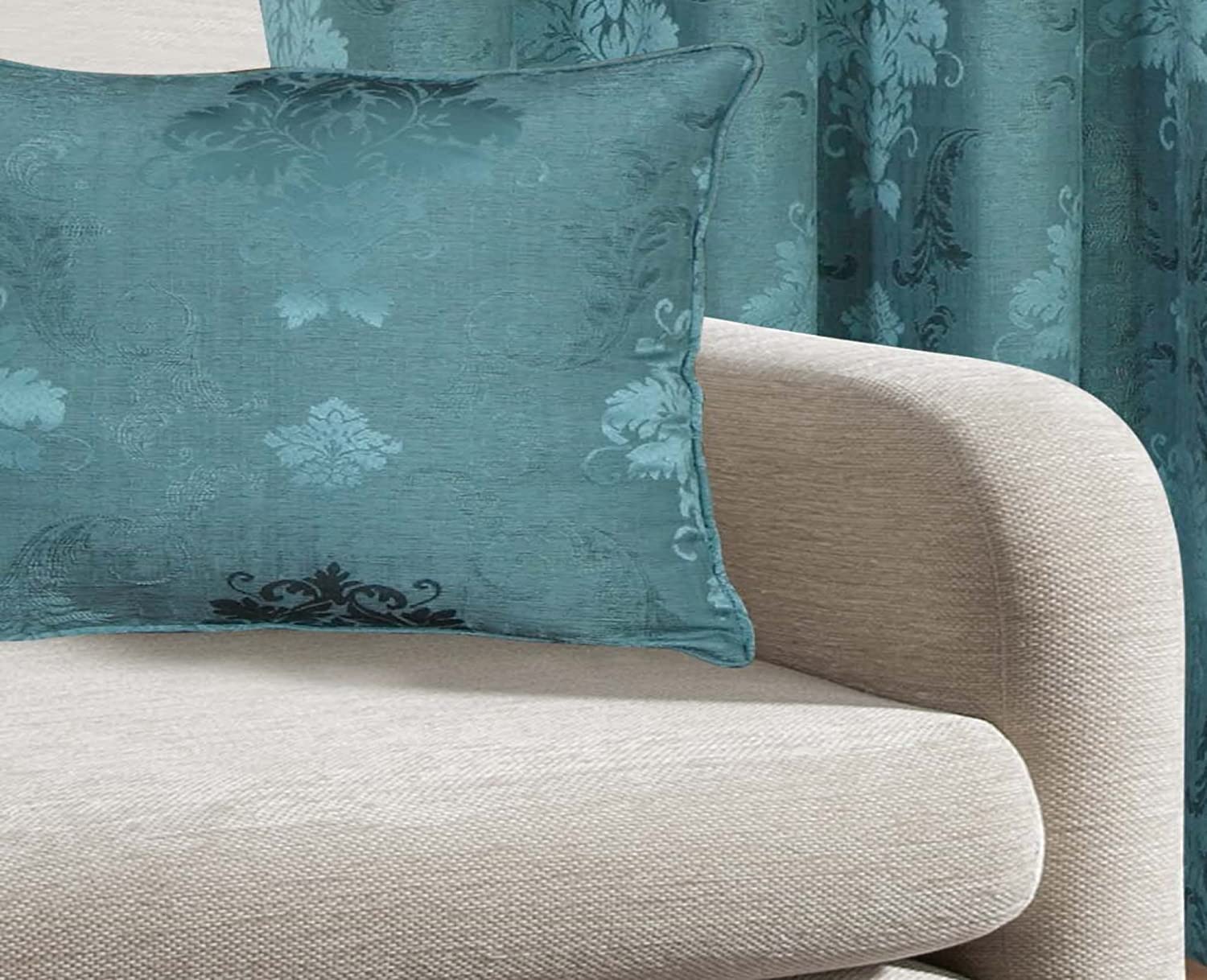 Modern Curtains for Living Room Fully Lined Pencil Pleat Luxury Jacquard Virginia Bedroom Curtains (Teal, CC Pair 22"x22" Large)