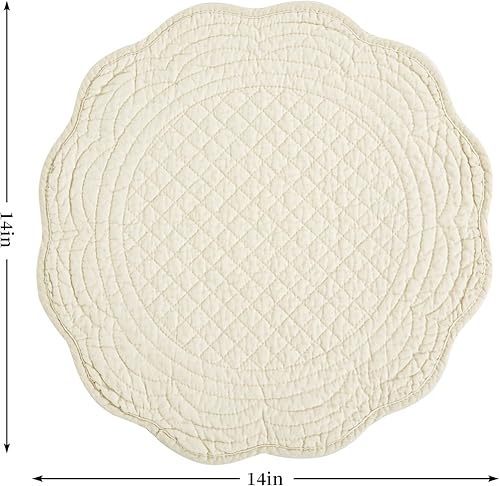 Miniatura 2 de HOMBYS Juego de 4 manteles individuales acolchados redondos lavables para mesa de cocina, 100% tela de algodón, manteles individuales redondos de 14