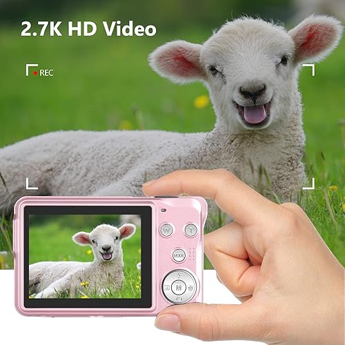 Miniatura 5 de Cámara digital para niños cámara digital de 27 K para adolescentes niños y niñas cámara de zoom digital 16X con tarjeta SD de 32 GB y 2 baterías rosa