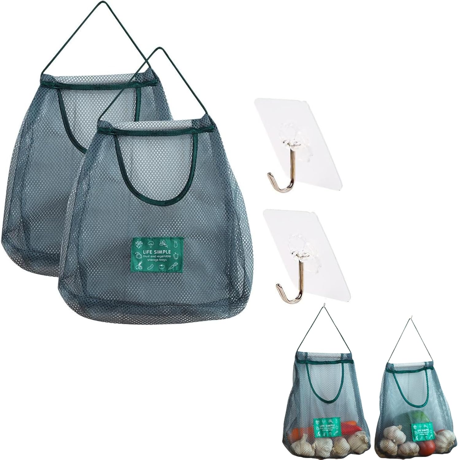 Kakalote 2Pcs Reusable Hanging Storage Mesh Bags,Durable