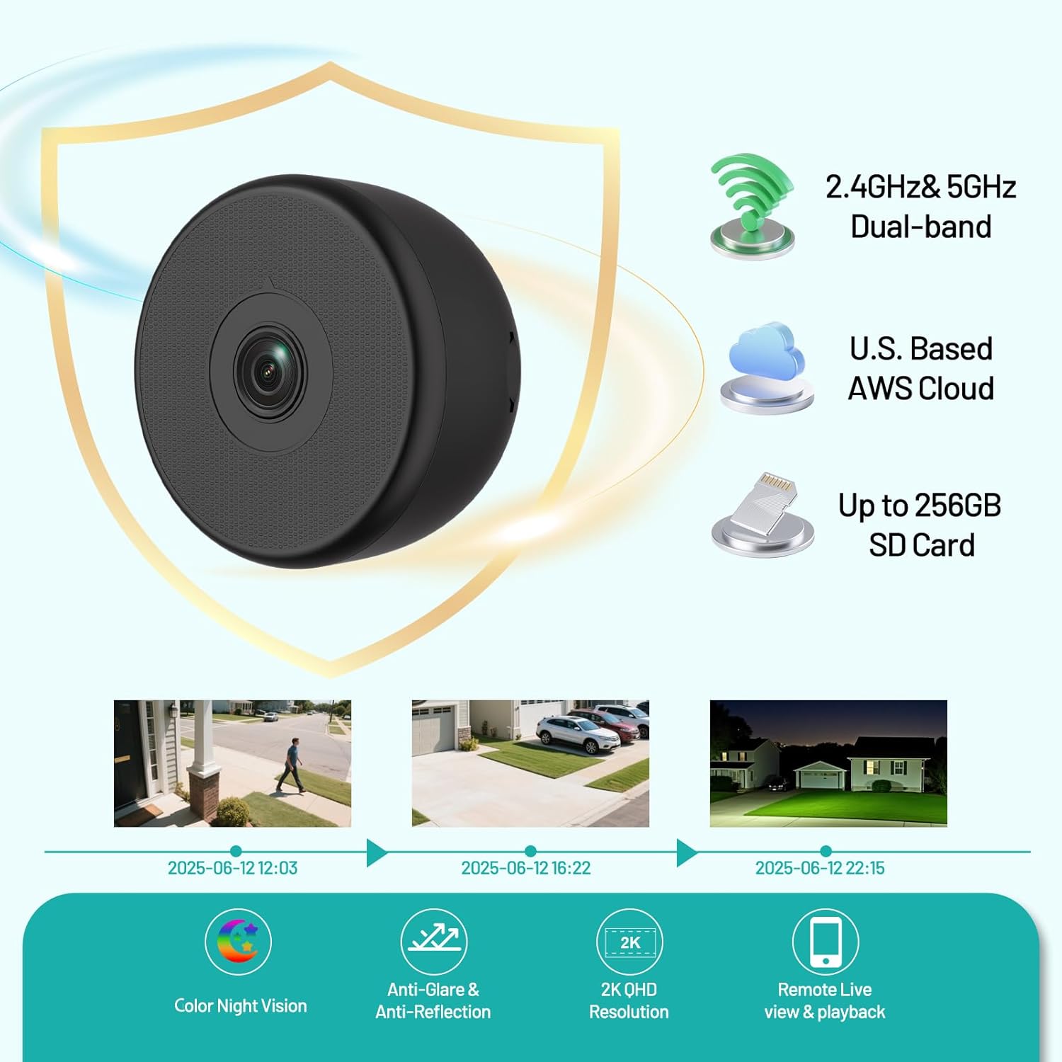 2K 3MP Window Camera, Smart AI Color Night Vision, 2.4G&5GHz WiFi Indoor Home Security Cam w/Motion Detection, 2-Way Talk, Alexa, 24/7 Recording, Zone Set, 10Ft Cable, Easy Install, 1-Pack - Image 6