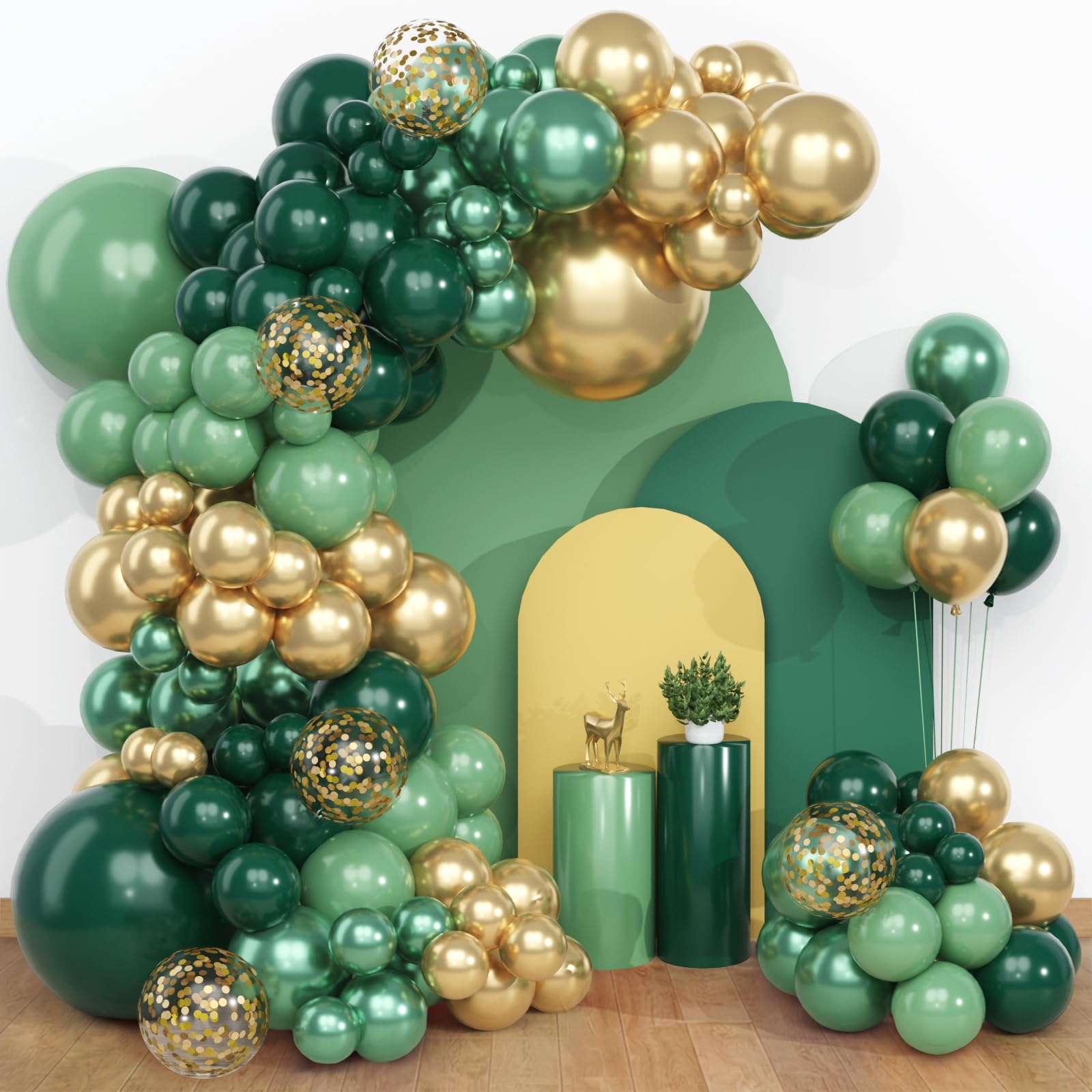 Green And Gold Balloon Arch Kit - QIFU Dark Green And Gold Balloons Emerald Green Teal Sage Green Balloons Helium Balloon For Mens Birthday Decorations Jungle Safari Christening Wedding Baby Shower