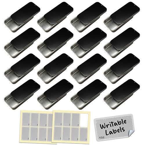 Miniatura 7 de Cubic Ape Recipientes de lata deslizantes para bálsamo labial, perfume sólido (0.5 onzas, paquete de 16 unidades, con etiquetas)  Pequeñas cajas