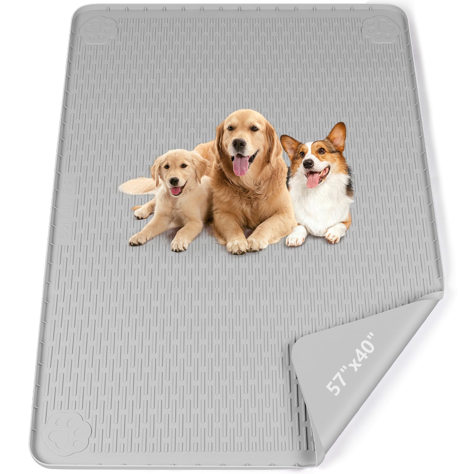 Hundetoilettenunterlagen, 145 x 101 cm große Wiederverwendbare Silikonmatte Hundetrainingspads, waschbare WelpenTrainingsauflagen, wasserdicht, auslaufsicher (Hellgrau)