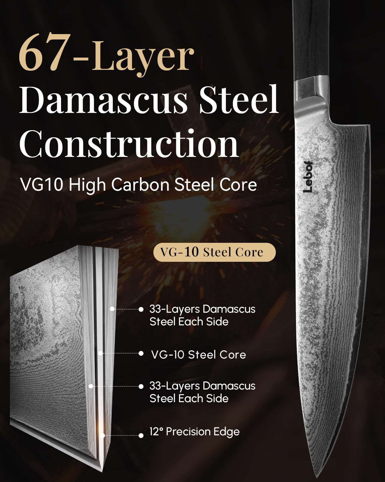 8 Inch Damascus Chef Knife, 67-Layer VG10 Core, Gift Box — Amazon image 2