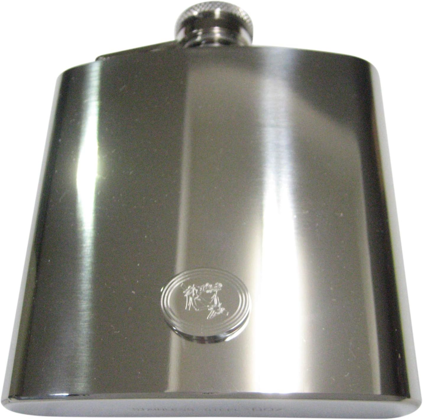 Kiola Designs Silver Toned Etched Oval Tropical Frog On Tree 6 Oz. Stainless Steel Flask
