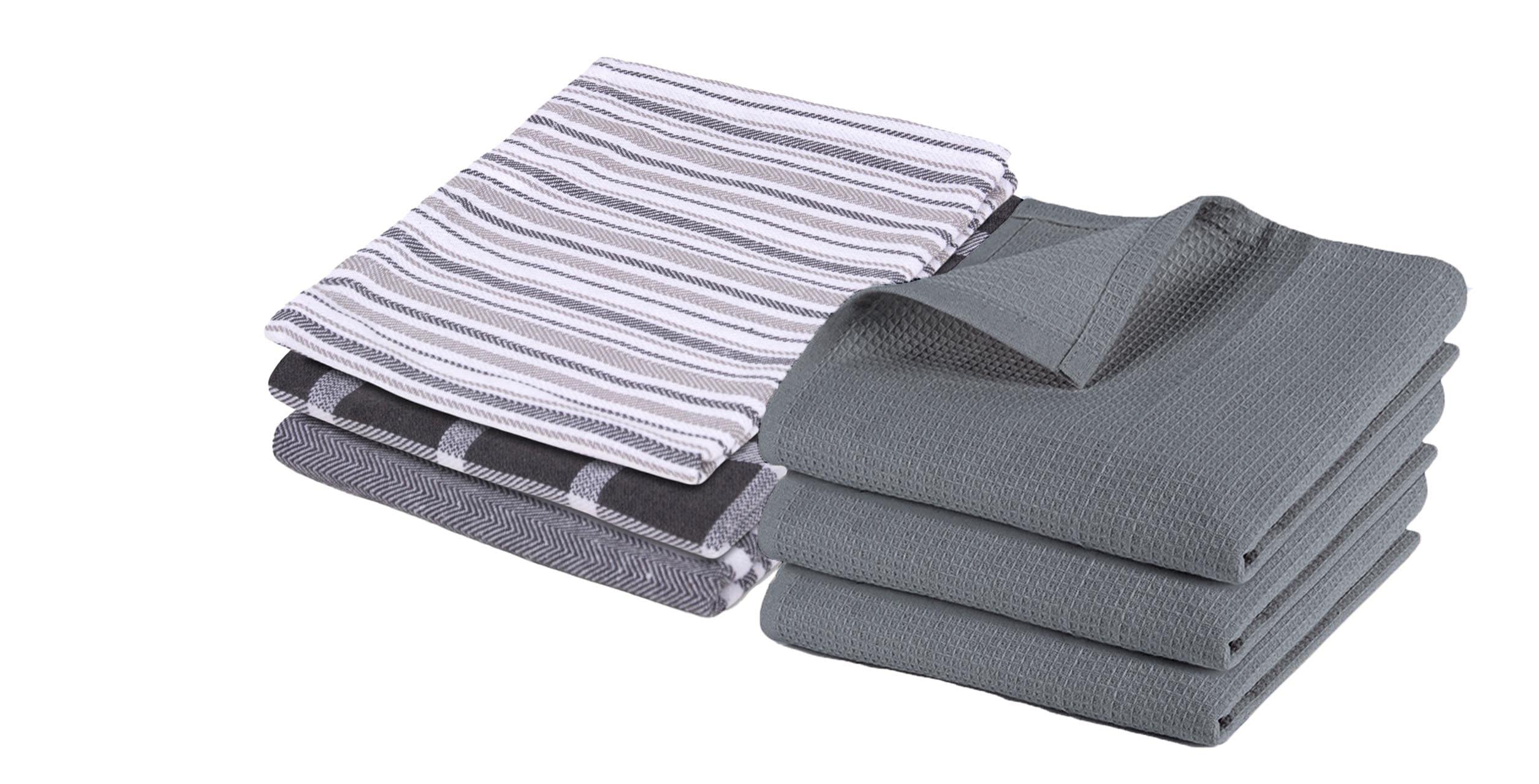Pagnanno. Pagnanno – Hotel Quality Kitchen Tea Towels & Waffle Weave towel | Professional Cotton 45x70cm Absorbent Fast Drying Dish Towels,Kitchen and Bar (Pack of 6 (45x70cm), (Grey) + UD) (01)