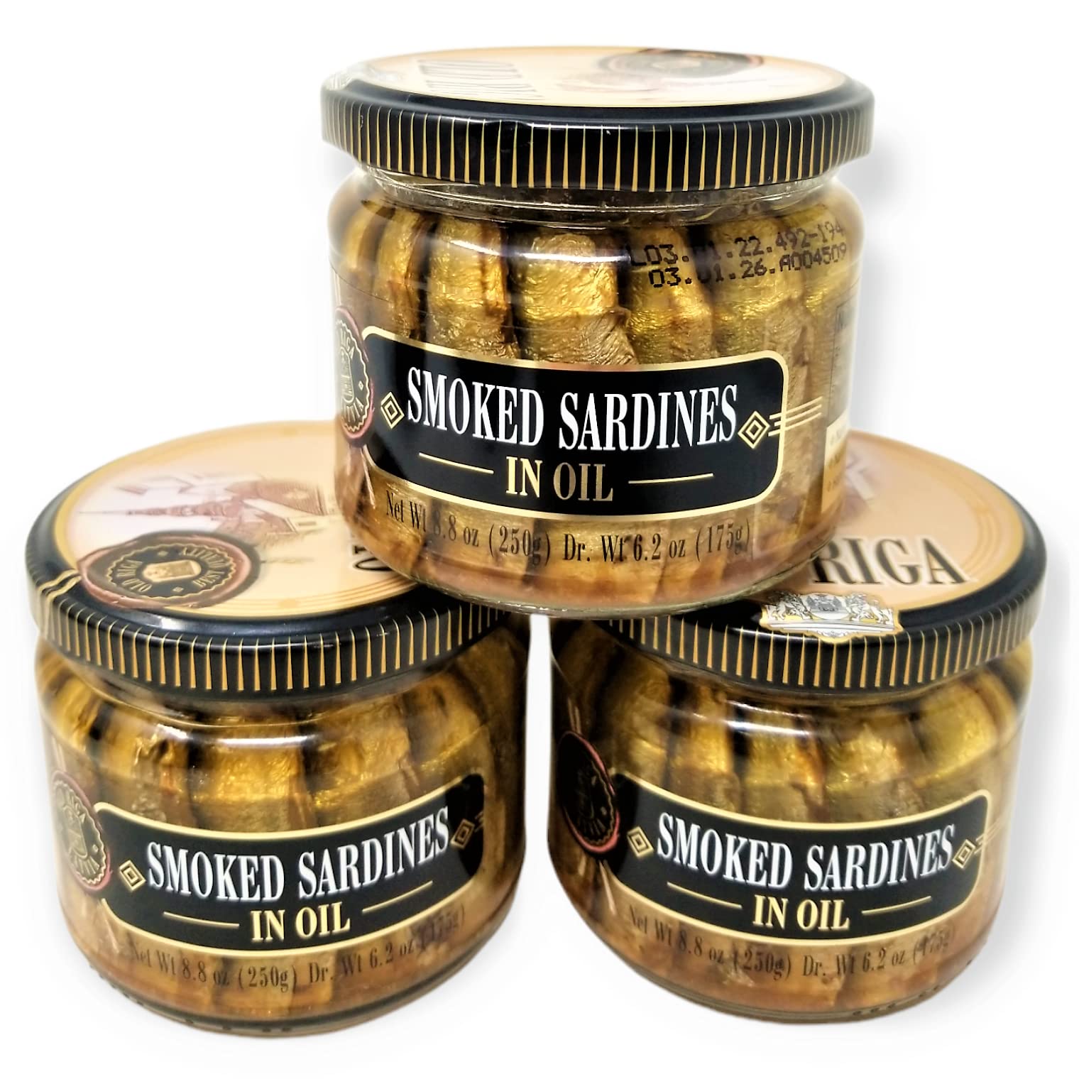 Old Riga Smoked Sardines in Oil 250g/6.2 Oz | Kosher Product, Non GMO, BPA Free, Keto Friendly | Rich in Omega-3 Fatty Acid, Vitamins and Minerals| From Fresh Wild Caught Sardines of Cold European Seas (Pack of 3)