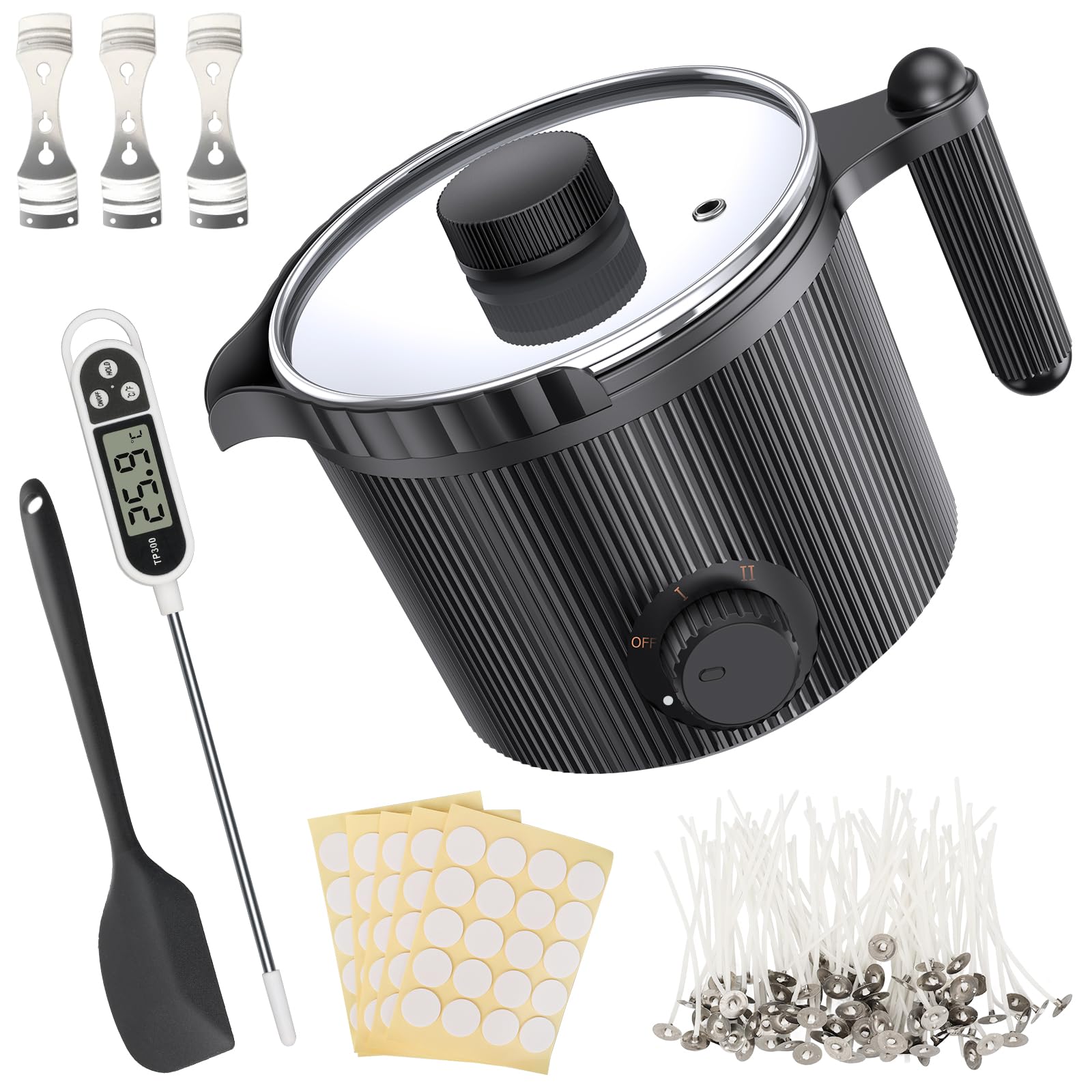 venpow Wachsschmelztopf, kerzen selber machen set für erwachsene Anfänger, für die Kerzenherstellung, Set inkl Wachsschmelzer, Rührlöffel, Thermometer, Docht, Dochtaufkleber und Zentriervorrichtung