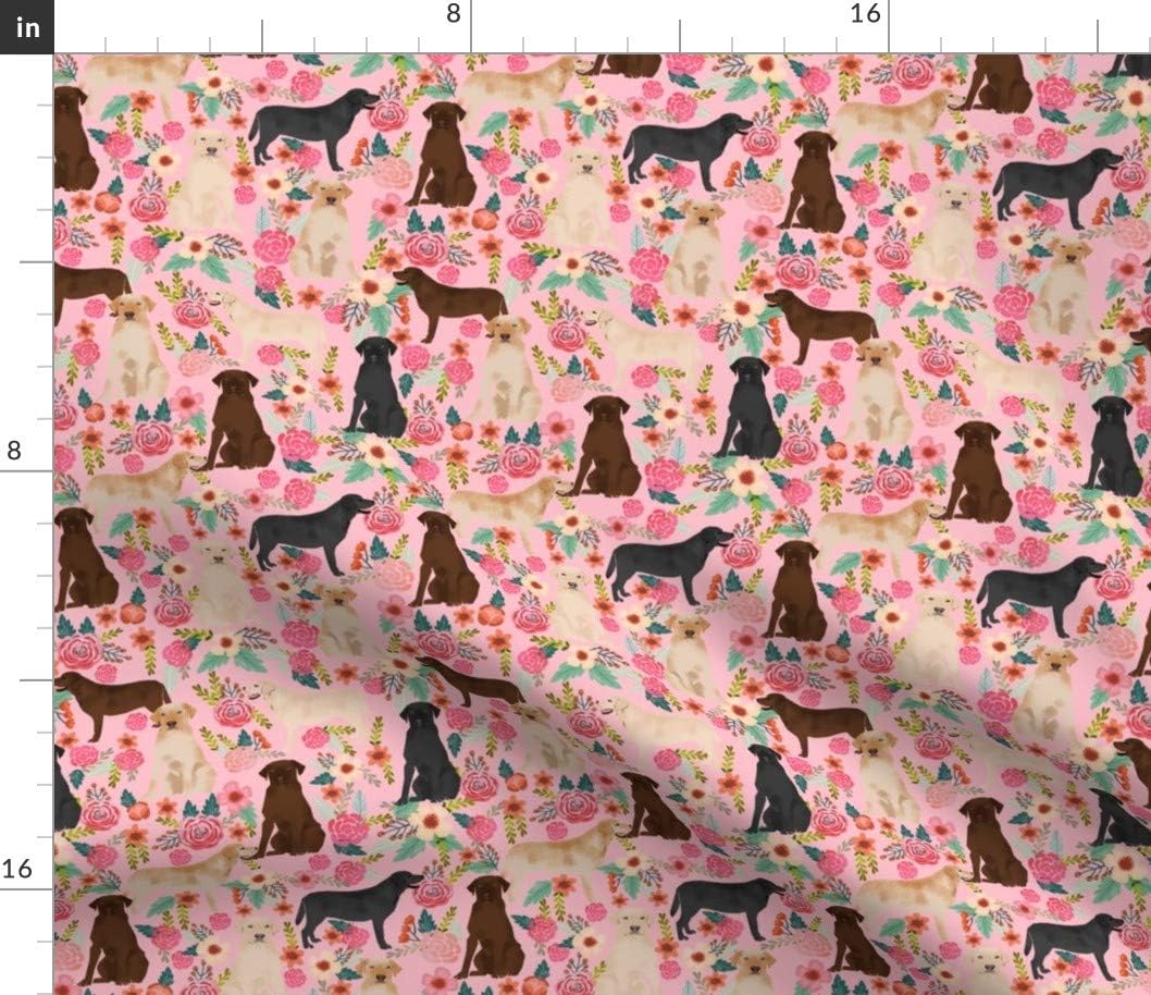 Spoonflower Fabric - Labrador Pink Florals Cute Dogs Yellow Lab Golden Black Chocolate Printed on Petal Signature Cotton Fabric by The Yard - Sewing Quilting Apparel Crafts Decor