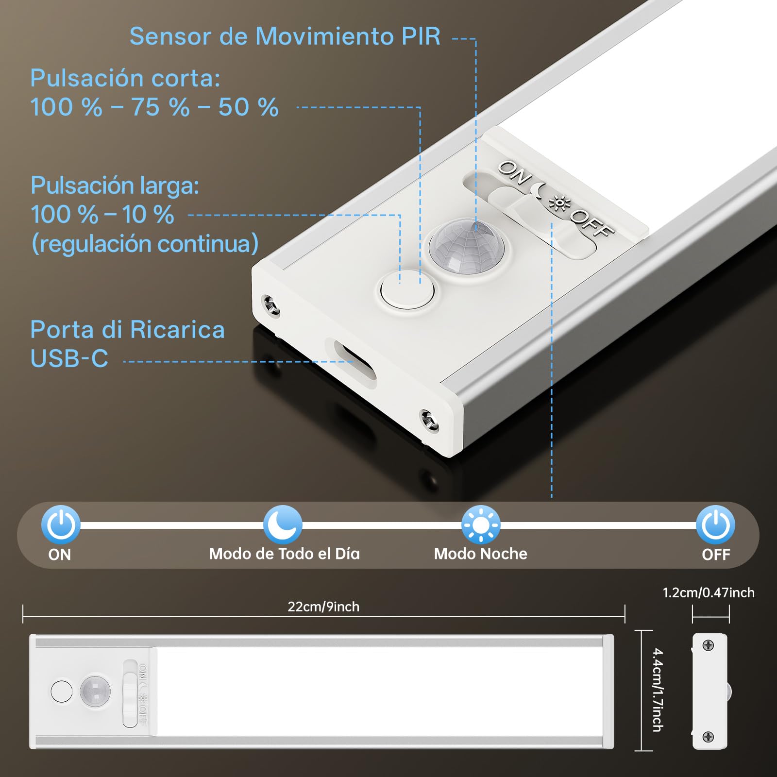 Luz Led con Sensor de Movimiento, Luces Blanco Frío 6500 K,6 piezas