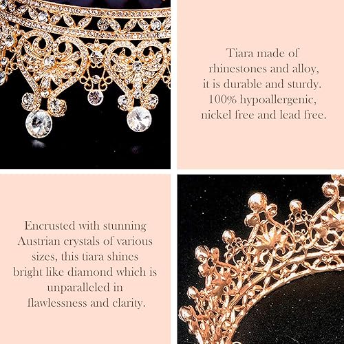 Miniatura 7 de COCIDE Corona para mujer, coronas y tiaras de cristal para niñas, diadema redonda completa de boda, accesorios para el cabello, para cumpleaños,