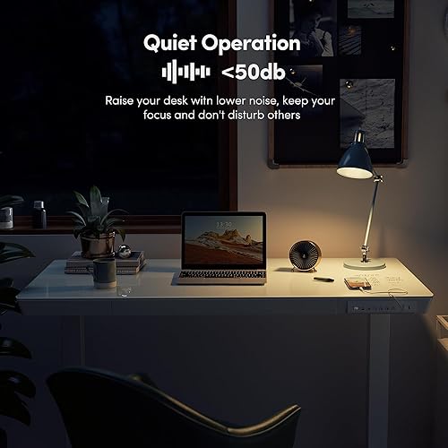 Miniatura 8 de BANTI Escritorio eléctrico de pie con cajones, escritorio de cristal de una pieza completa de 48 pulgadas, altura ajustable, soporte para sentarse