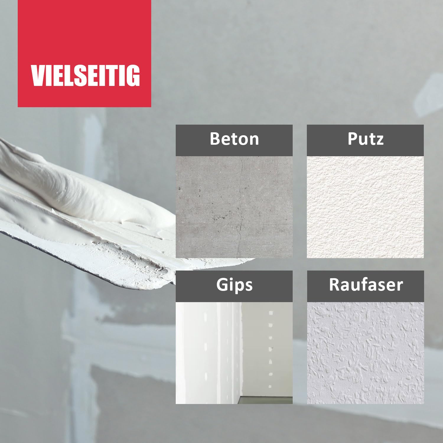 Fertigspachtel 10kg weiß - Feinspachtel 2in1 Flächenspachtel, Füllspachtel für Putz, Gips, Beton, Holz - Spachtelmasse superglatt, wasserfest, rissfrei © DICHTON D.50W