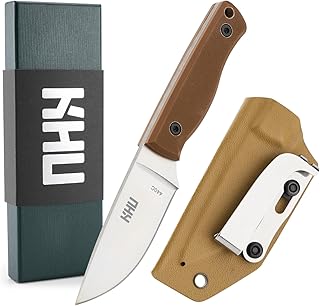 KHU mini knife Nóż ze stałym ostrzem EDC Knife Nóż survivalowy Nóż myśliwski Nóż Bushcraft - Stali 440C Rękojeść G10 - outdoorowy Myśliwski kempingowe - z pochwą Kydex (Pustynia - 26A-New)