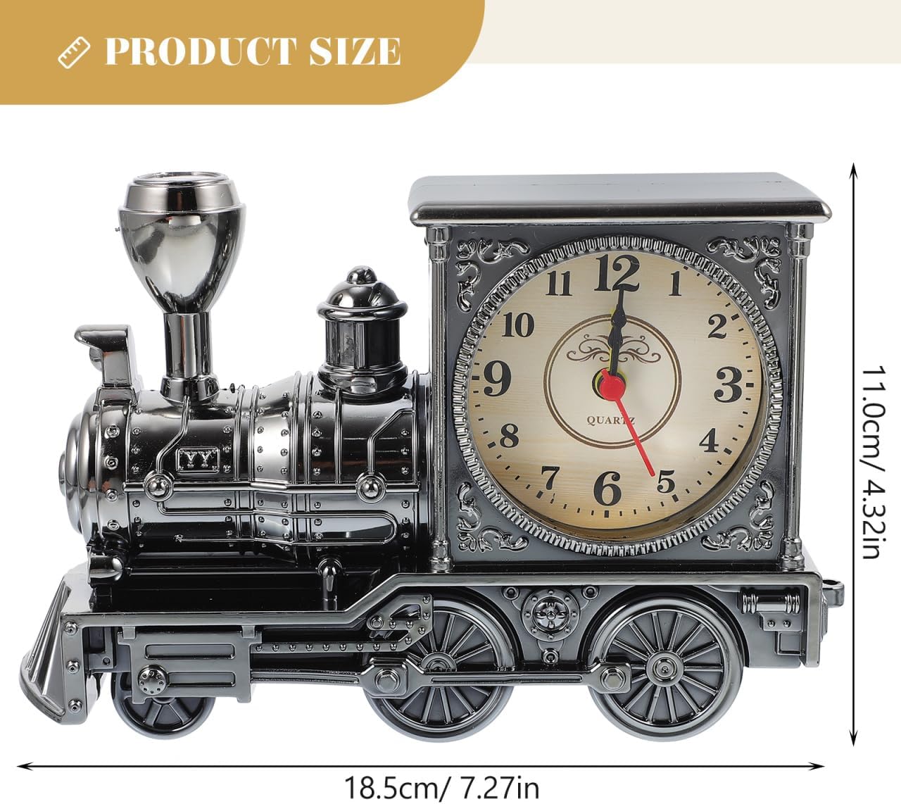 IMIKEYA Retro Train Alarm Clock: Steampunk Locomotive Engine Silhouette Timepiece Analog Desktop Quartz Chronometer for Office Shelf Bedside Decor Grey Miniature Steam Powered Design