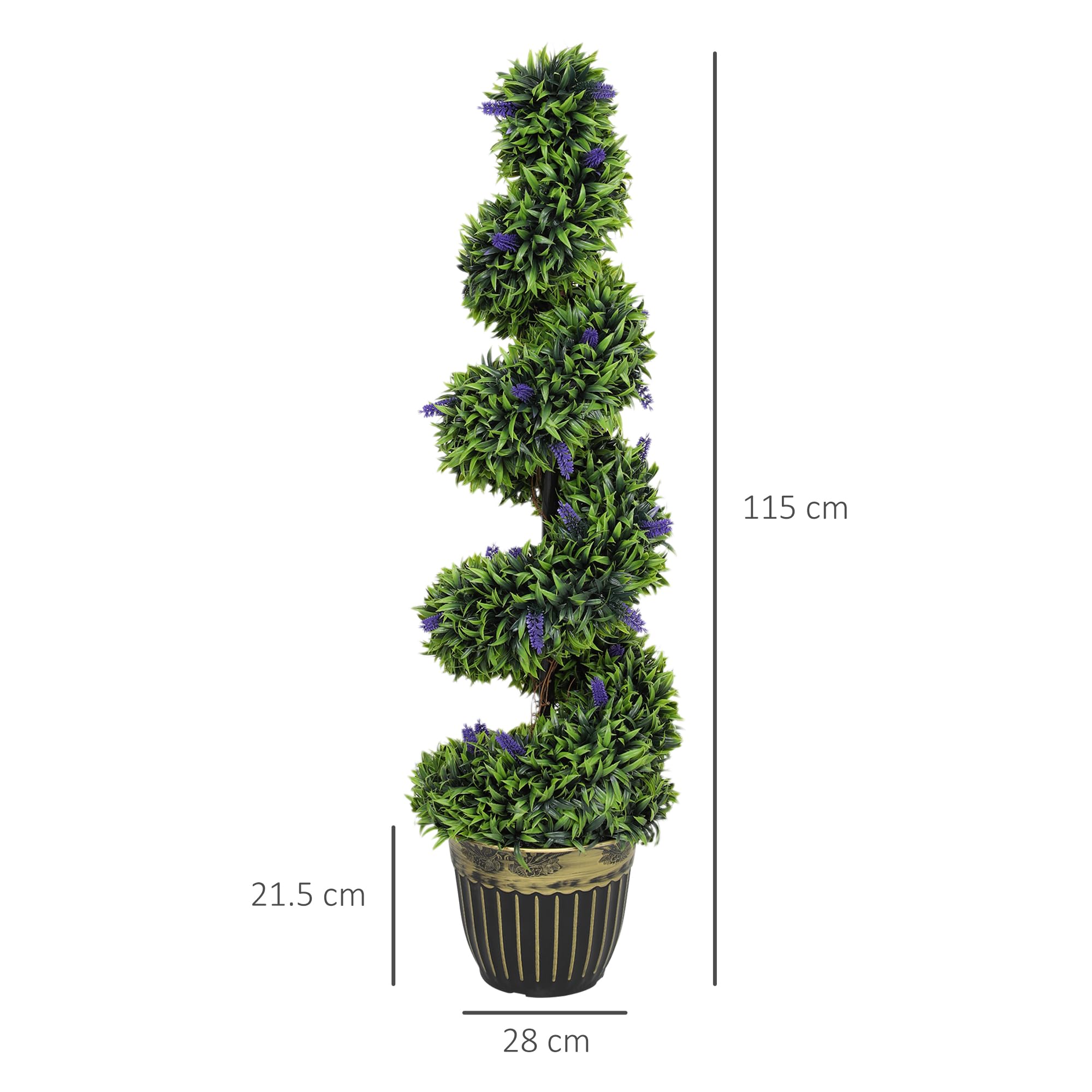 HOMCOM Set 2 Piante Finte da Interno di Bosso a Spirale 115cm Verde e Blu | Con Lavanda, 41 Fiori e Vaso, Piante Topiaria Artificiali da Esterni, Pianta Finta Anti-UV, Decorazione Casa, Giardino