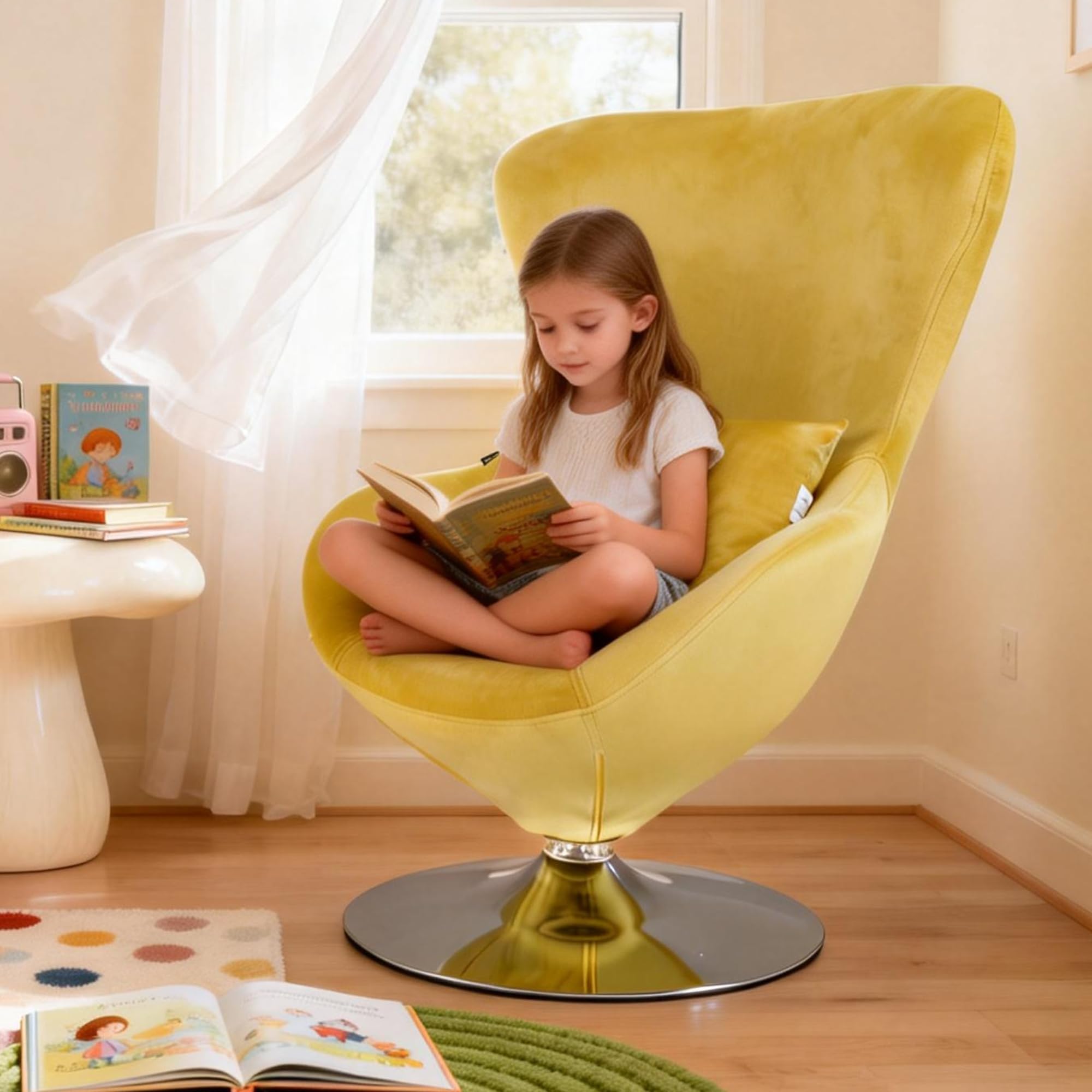 Mingone Cocktailsessel Sessel Lounge Modern Drehsessel aus Samt Einzelstuhl mit Kissen Retro-Design für Wohnzimmer Schlafzimmer (Gelb)