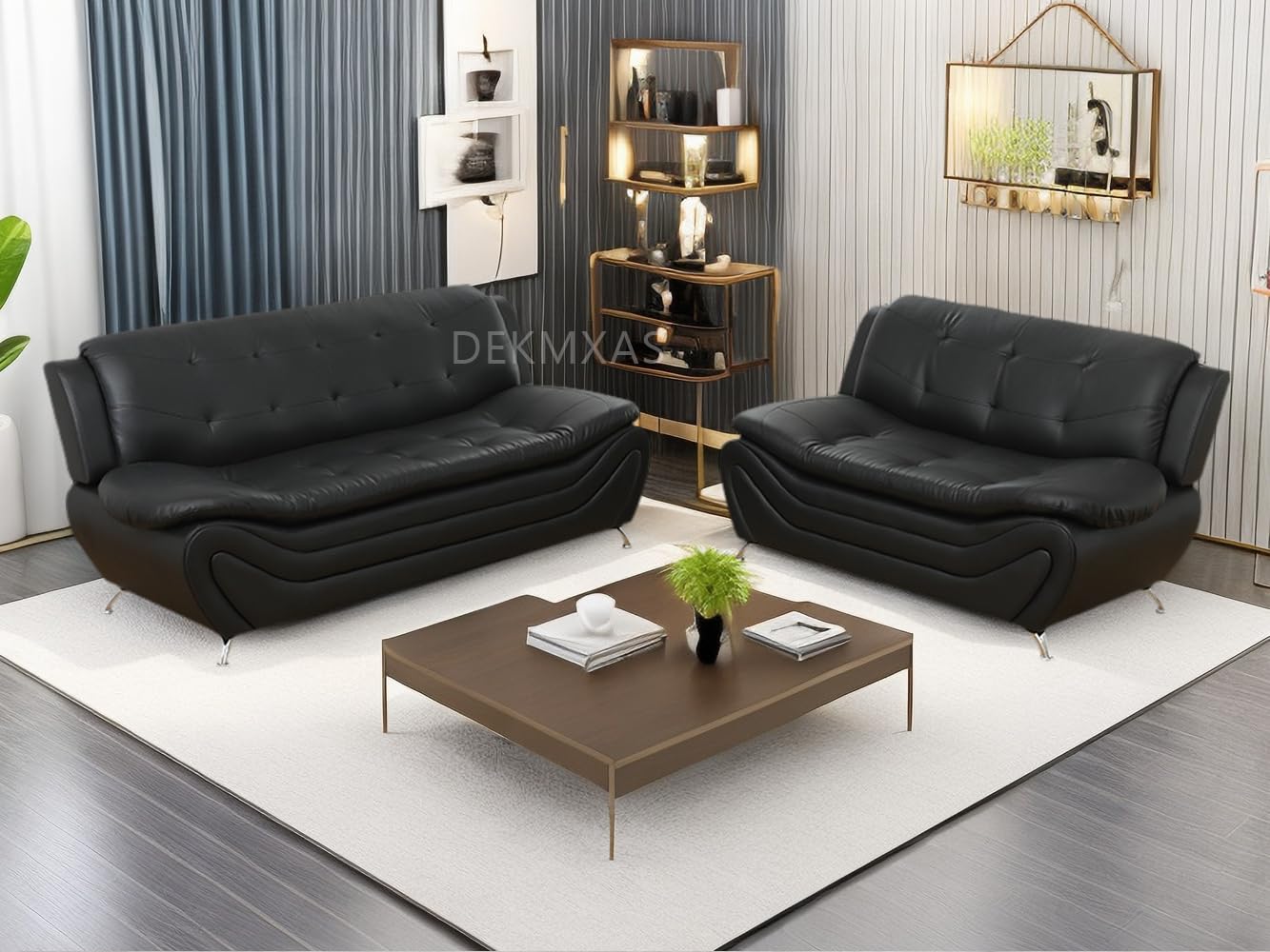 Leather Couches for Living Room, Living Room Couch Set, Sofa for Bedroom, Apartment, Living Room Furniture Sets (a-Leather Black, Sofa+Loveseat)
