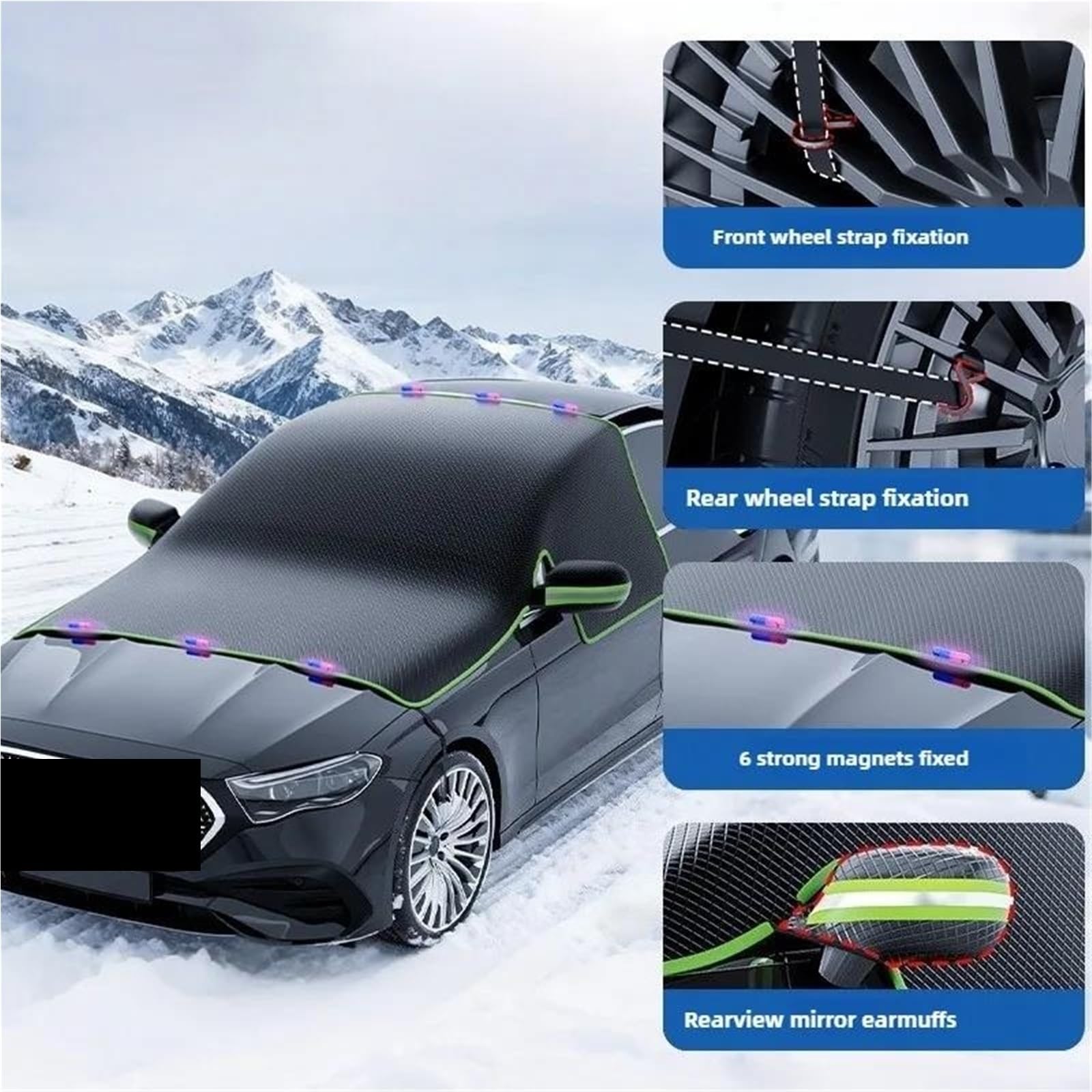 Couverture De Neige De Voiture, Couverture Antigel De Pare-Brise, Anti-Neige, Demi-Couverture d'hiver, Vêtements De Voiture Pare Brise Hiver pour Voiture Contre(Green)