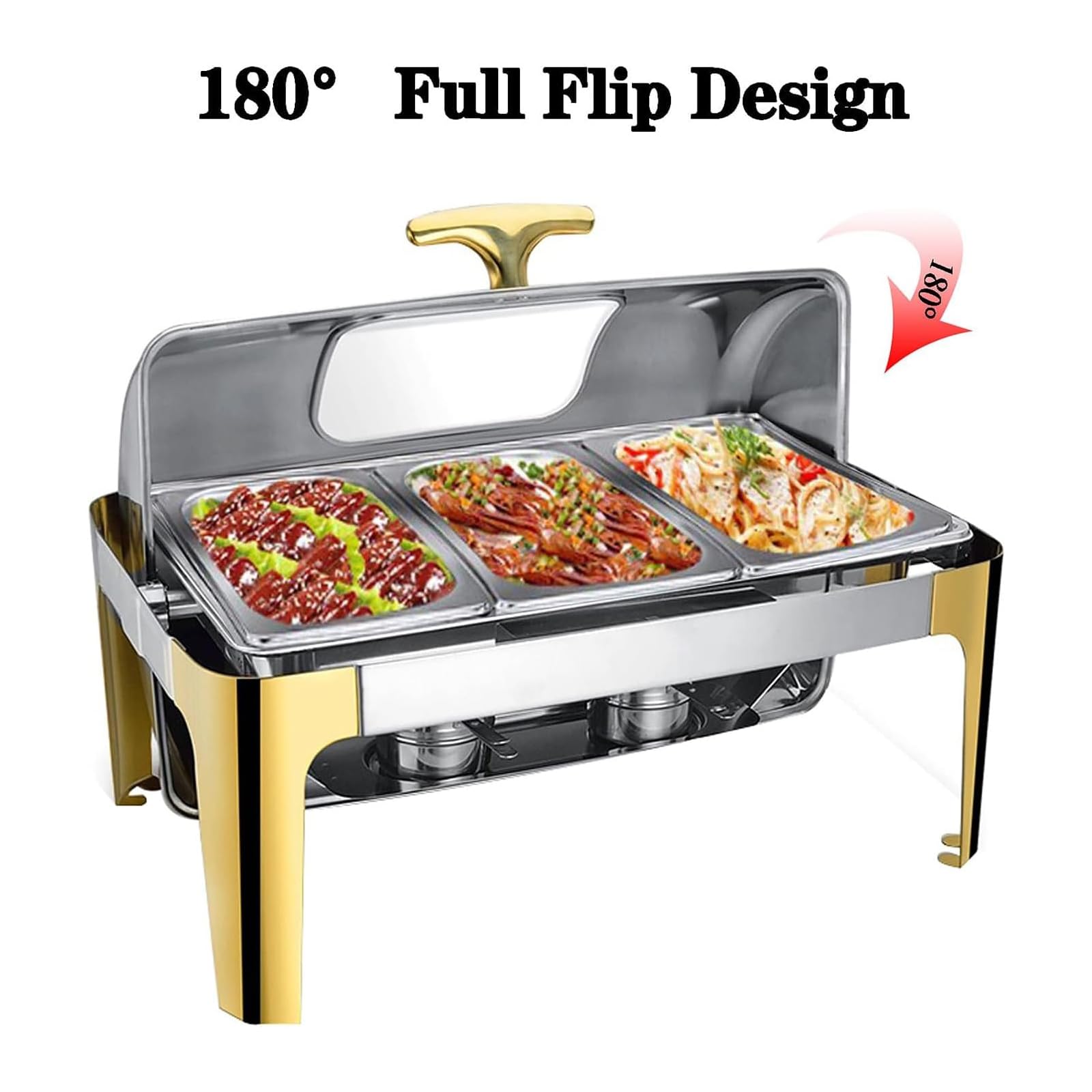 Platos de acero inoxidable, calentador de alimentos comercial de 9 L con 3 bandejas de calentamiento para fiestas, catering, bufés y cenas en casa, ideal para servicio de vacaciones