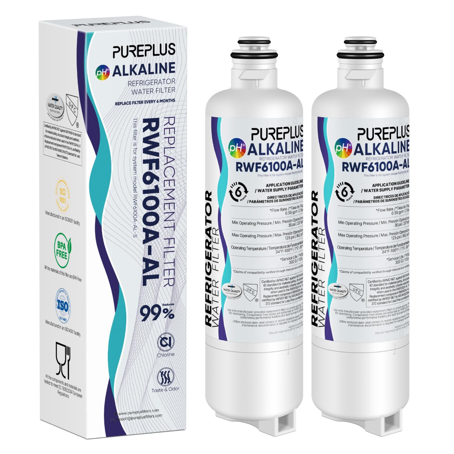 Photo 1 of **PRE- USED*** PUREPLUS BORPLFTR50 Replacement for Bosch 11025825 Ultra Clarity Pro, Alkaline Refrigerator Water Filter, Compatible with 12033030, 12028325,11025825, BORPLFTR55, WFC100MF, B36CT80SNS, 2Pack
