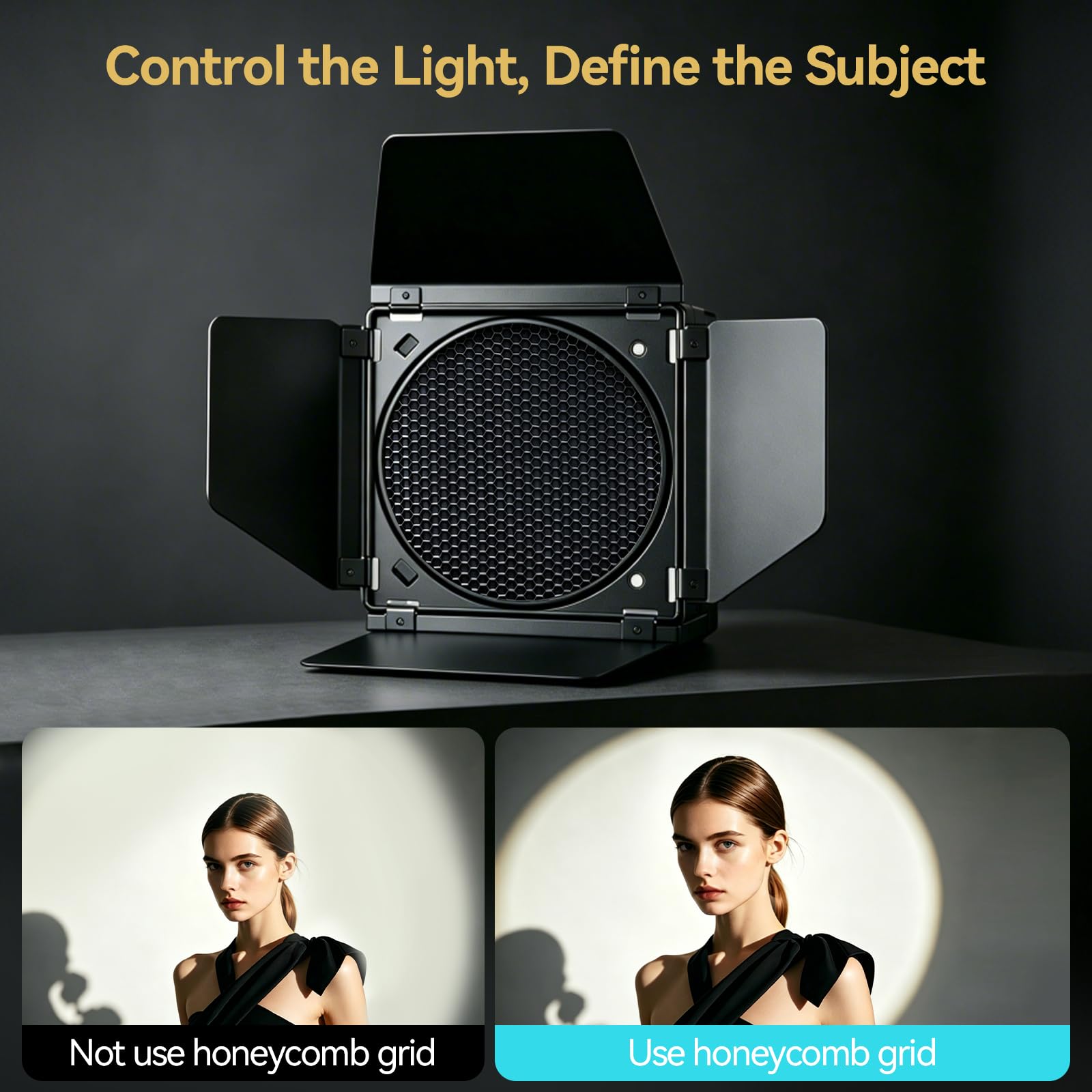 WELLMAKING Riflettore standard ad alta riflettività + porta Bowens Mount Barn con griglia a nido d'ape e 4 filtri gel colorati set modificatore luce studio per luci video LED, illuminazione