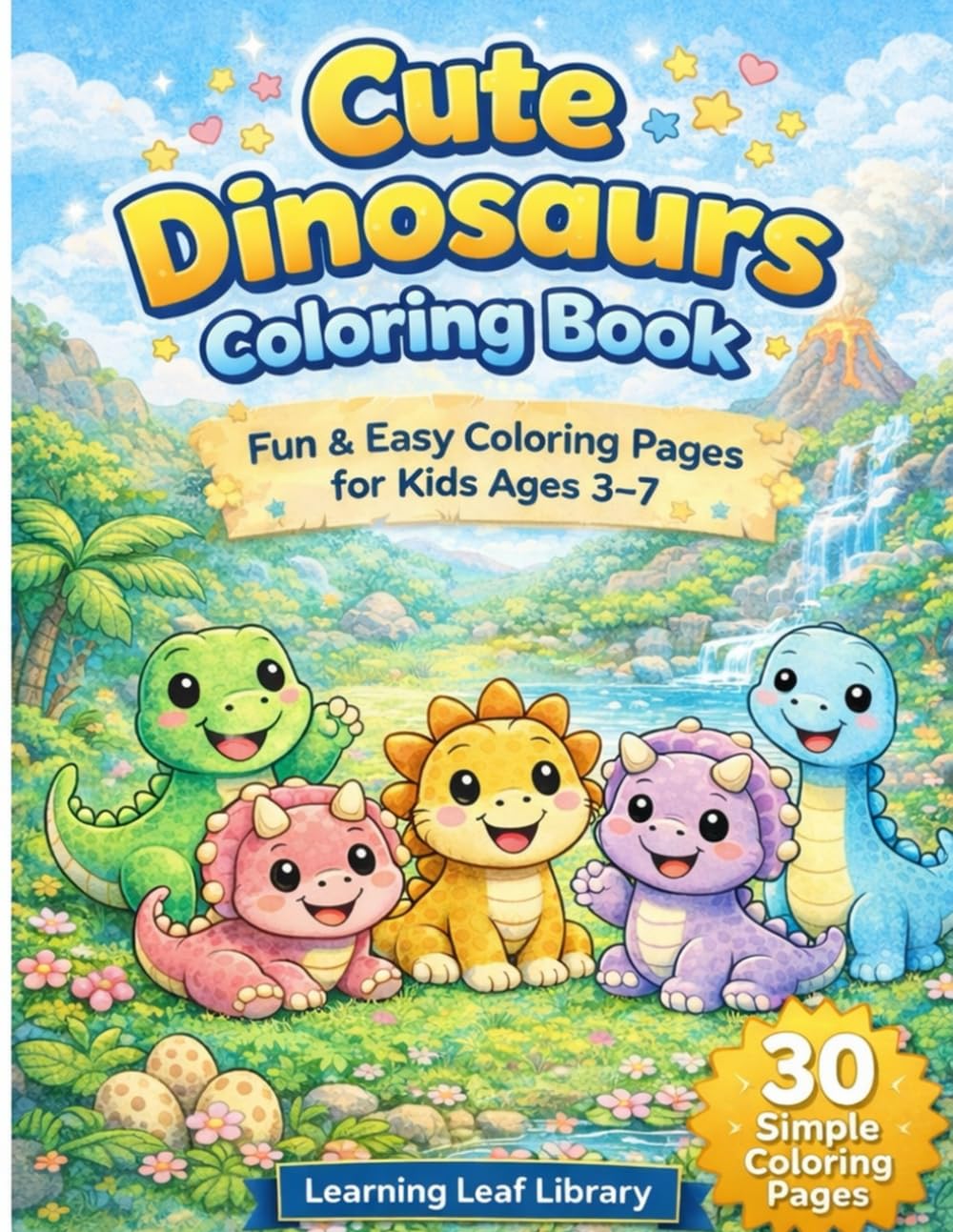 Cute Dinosaurs Coloring Book: Fun & Easy Dinosaur Coloring Pages for Kids Ages 3–7