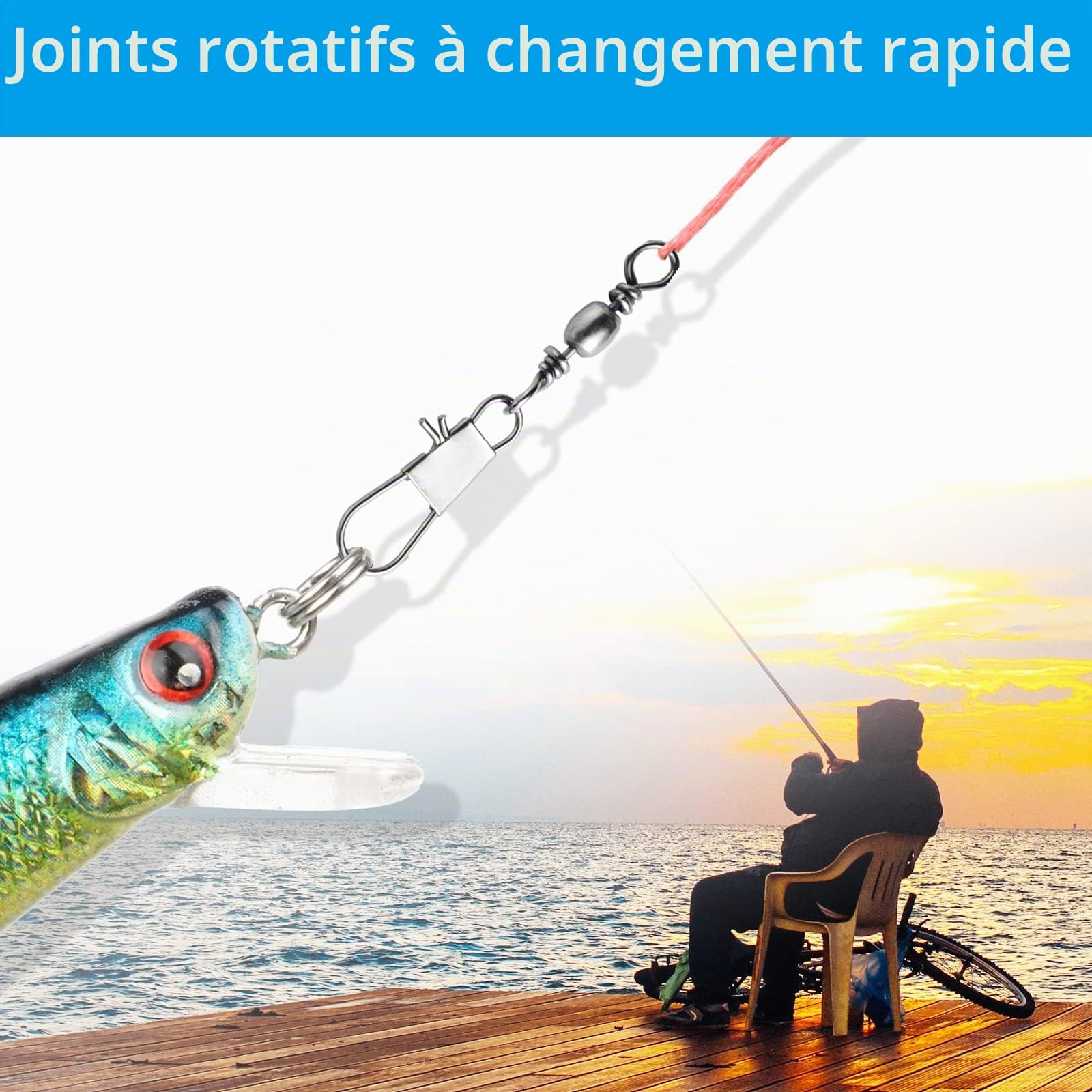 Realure 125 Pièces Emerillon Peche Carpe Emerillon Peche Mer émerillon Roulant Emerillon De Pêche à Changement Rapide Connecteurs De Ligne De Pêche en Mer Et en Eau Douce pour La Pêche en Mer