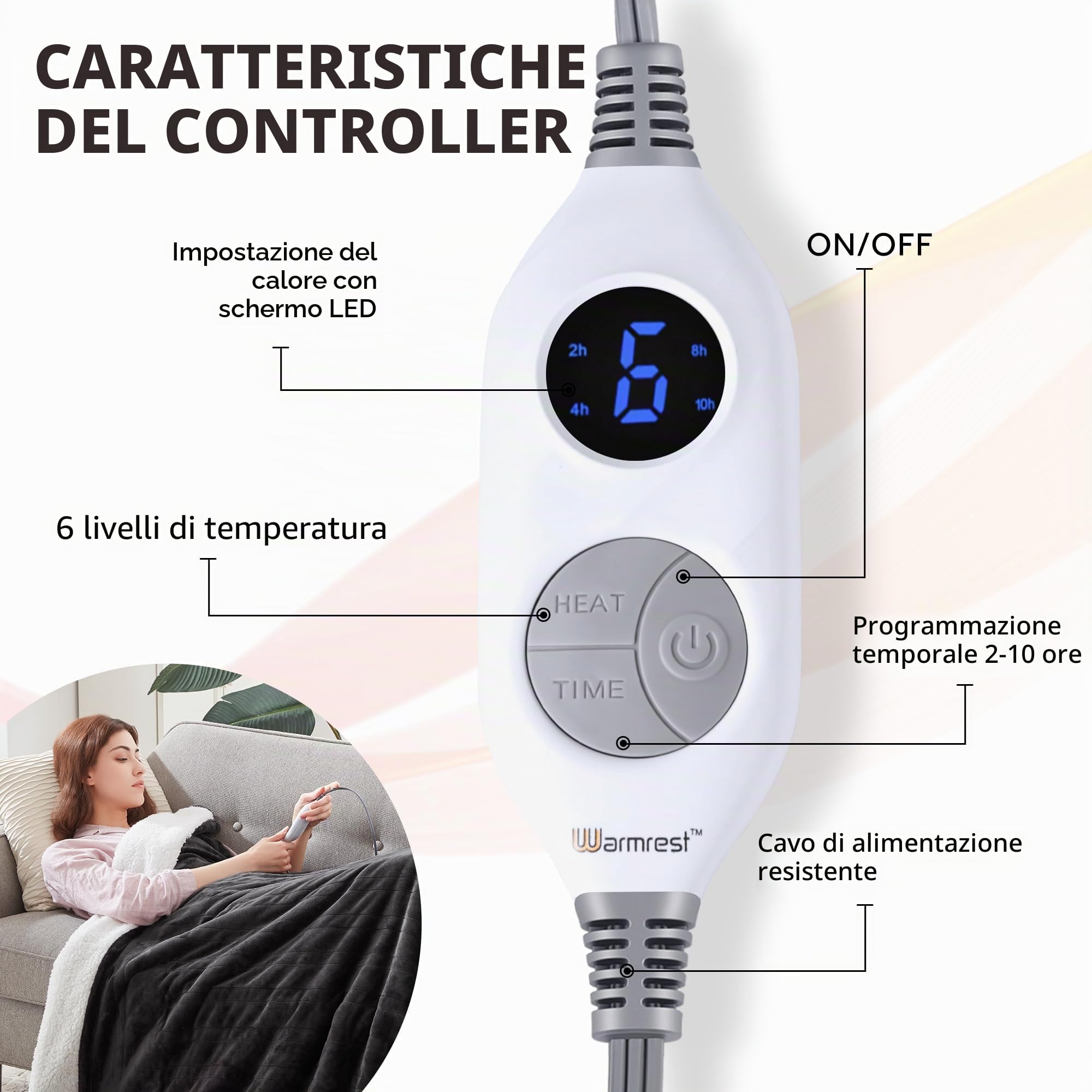 Coperta Elettrica Matrimoniale Flanella Sherpa 150x200cm, Grigio 6 Impostazioni di Calore, Da 1 a 10 ore di auto-off, Riscaldamento rapido, Protezione contro il Surriscaldamento