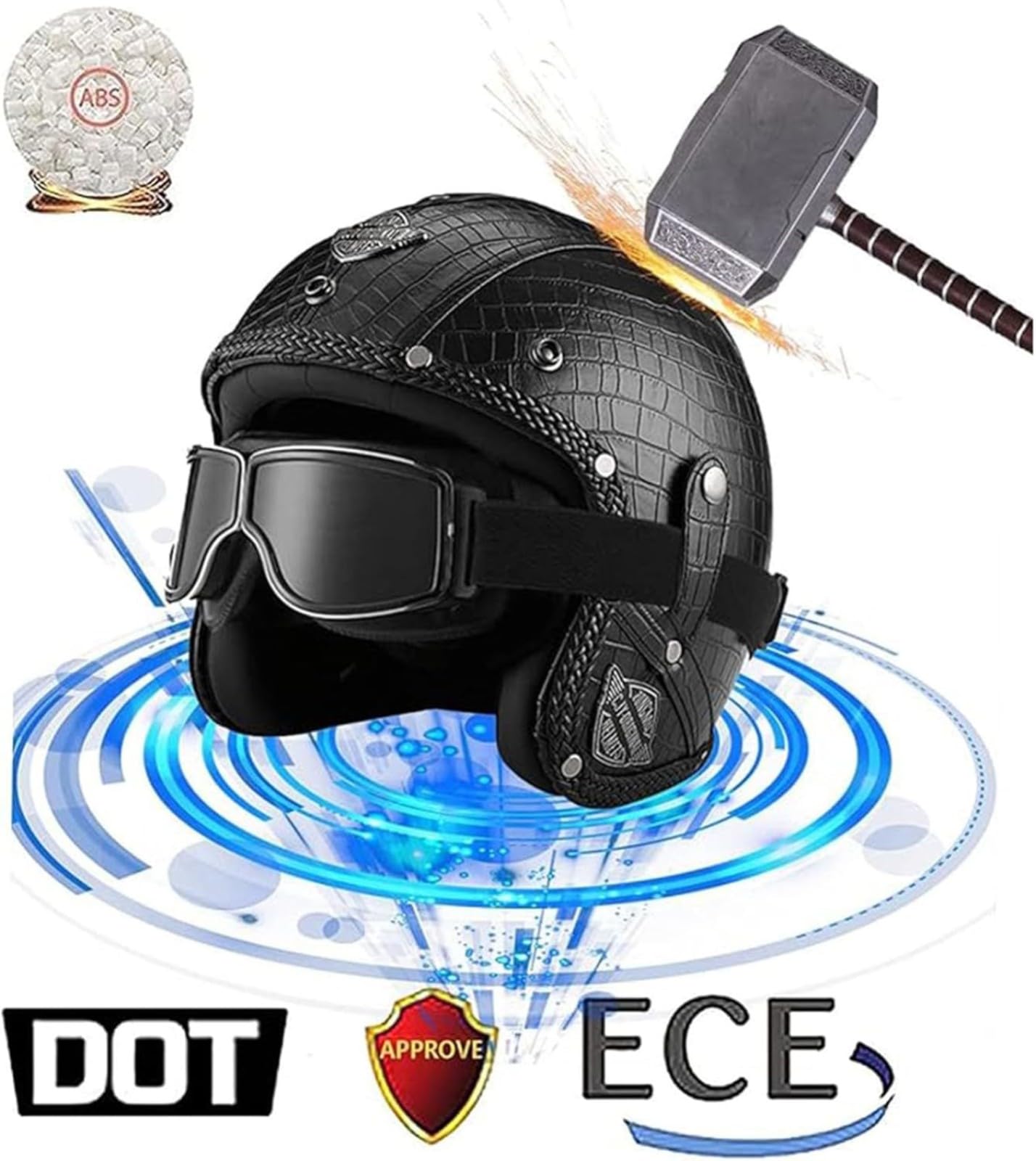 Kask motocyklowy zatwierdzony przez Bluetooth ECE kask pół-kask, skuter, kask motocyklowy, kask motocyklowy, pół skorupy, z gogle, osłona przeciwsłoneczna dla kobiet i mężczyzn