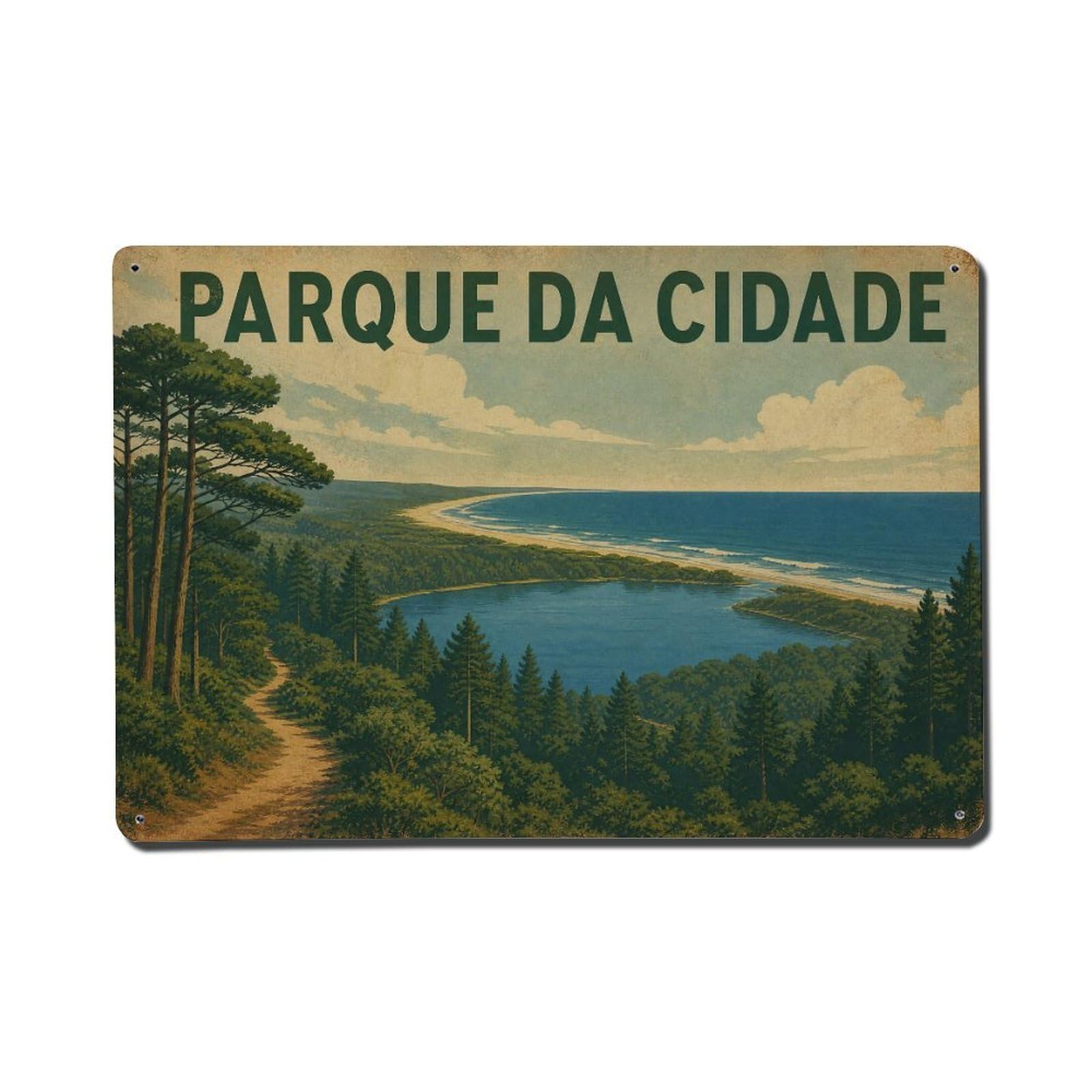 Vintage Parque Cidade Urban Forest Park Portugal Metal Tin Sign