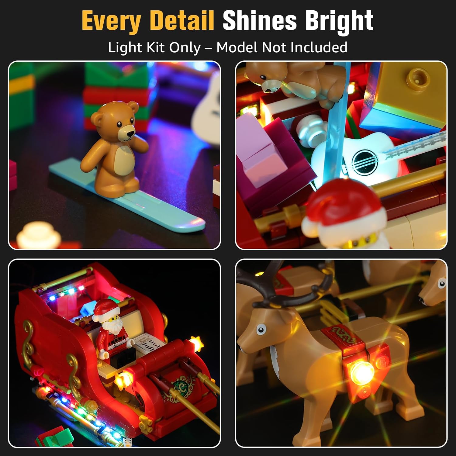 BrickSoul LED Light Up Kit Compatible with Lego Christmas Santa's Sleigh 40499 Building Set for Adults, Upgraded Sound Version with Music Playback, Lighting Accessories, Not 40499 Building