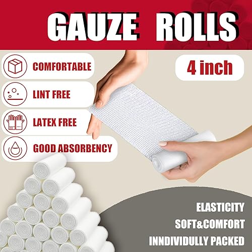 Miniatura 2 de KIWAEZS Paquete de 96 rollos de gasa de 4 pulgadas x 4.1 yardas, vendajes elásticos conformes sin pelusa y sin látex de alta calidad diseñados para