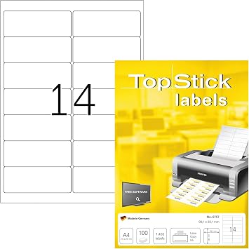 TopStick 8757 Address Mailing Labels, 14 Labels Per A4 Sheet, 99.1 x 38.1 mm, 14000 Labels, Self Adhesive, Stickers for Laser and Inkjet Printers, White