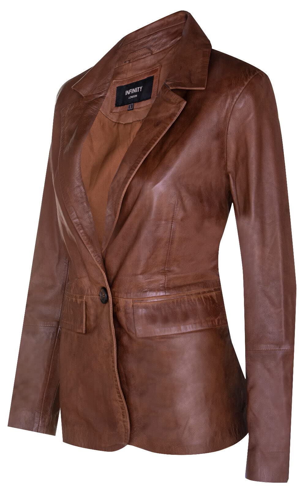 Infinity Leather Chaqueta Clásica de Cuero Real con un Botón para Mujer