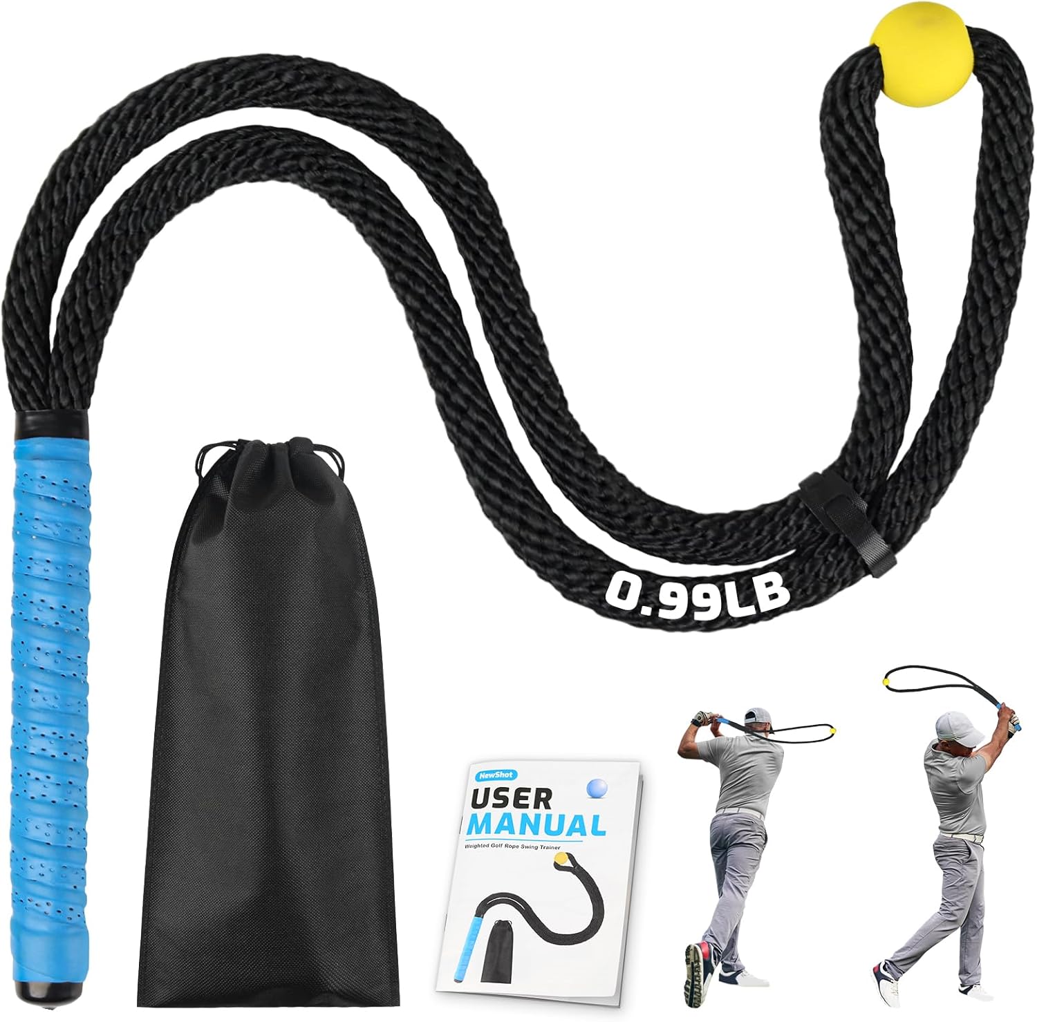 Weighted Premium Golf Rope Swing Trainer, Professional Golf Swing Rope, Warm-Up Training Tempo Aids with Ball and Grip to Improve Speed, Rhythm, Flex & Strength for All-Level Golfers