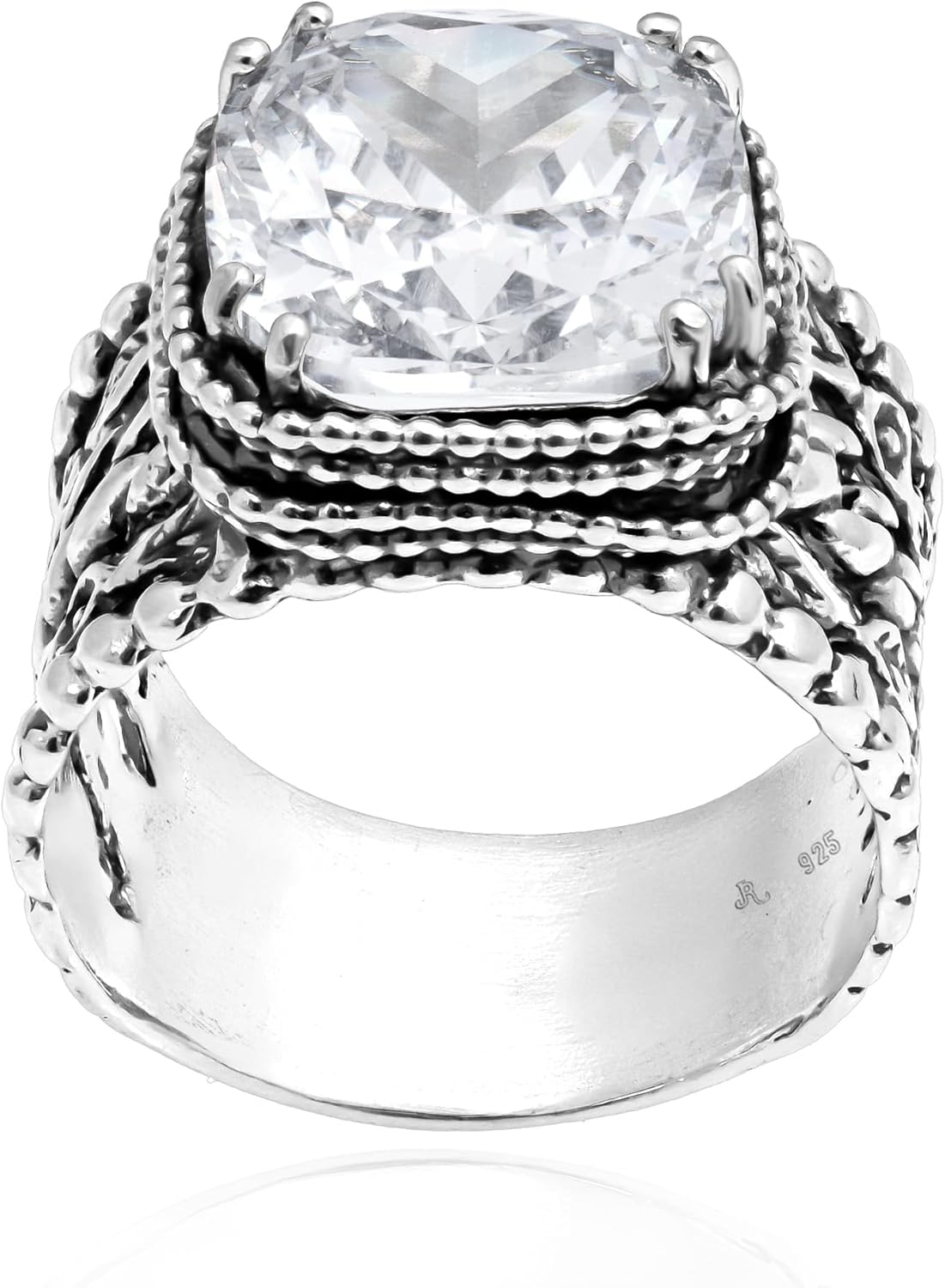 JEAN RACHEL JEWELRY 925 Sterling Silver & 14K Gold Plated Silver Ring - Granule Braid Leaf with Cubic Zirconia Vintage Design - Hypoallergenic, Lead & Nickel Free Handcrafted Statement Rings for Women