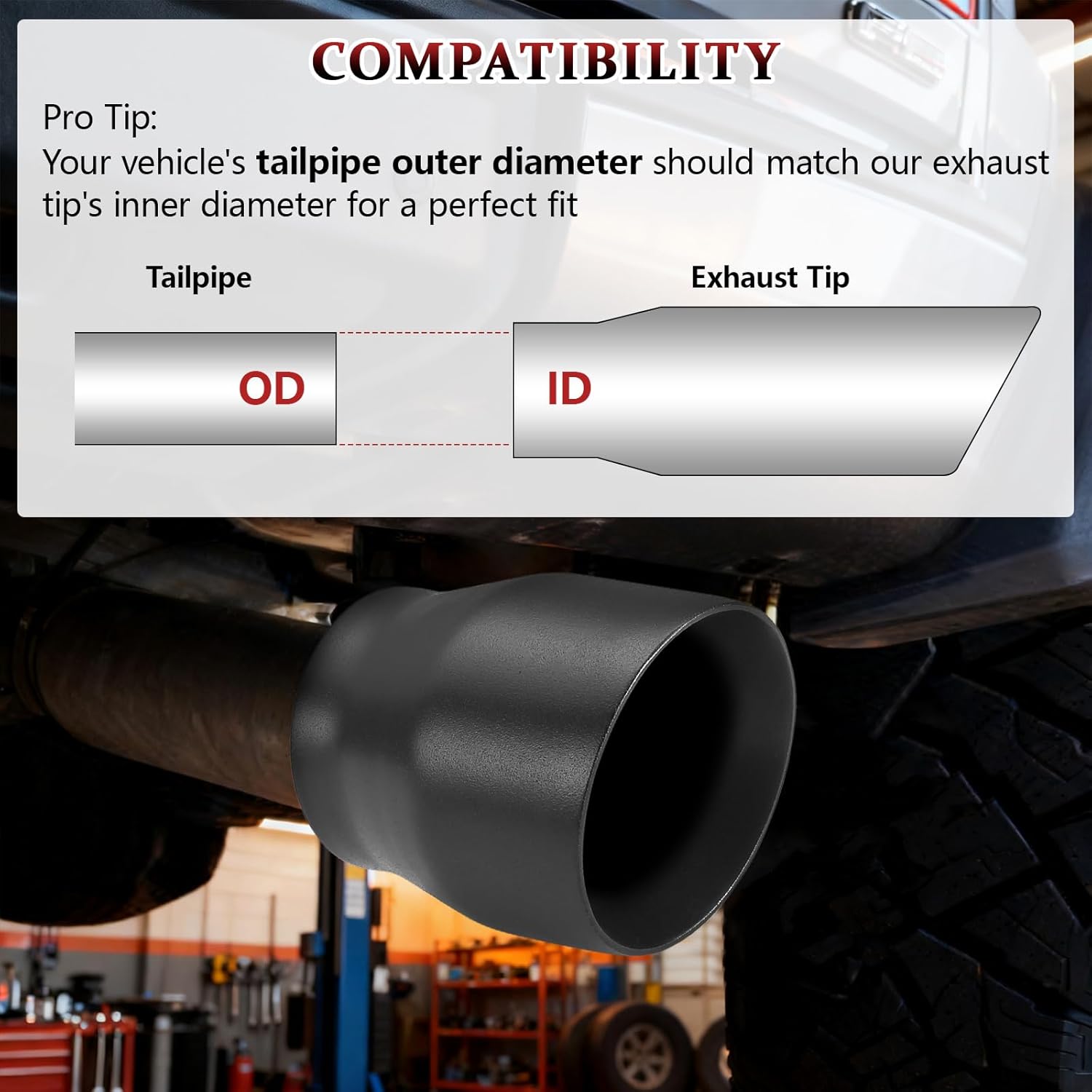 Exhaust Tip 3" Inlet 4" Outlet 5" Long, High Performance Stainless Steel, Peel-Resistant Black Powder Coated, Double Wall Design, Weld-On Diesel Tail Pipe, Universal for Car Truck