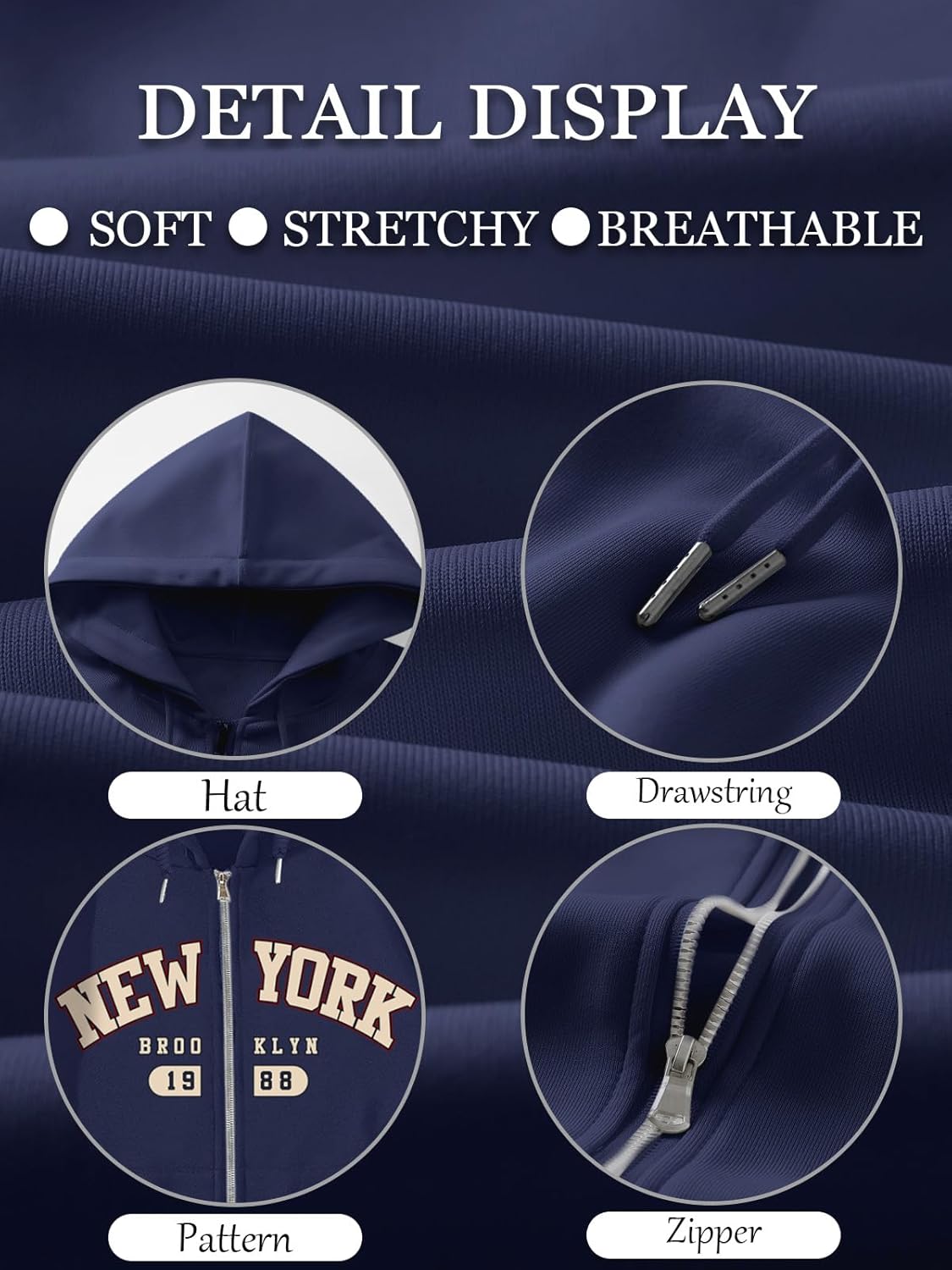 New York Graphic Zip Up Hoodies for Women Full Zip Hoodie Letter Jackets College Zipper Sweatshirts with Pockets - Image 6