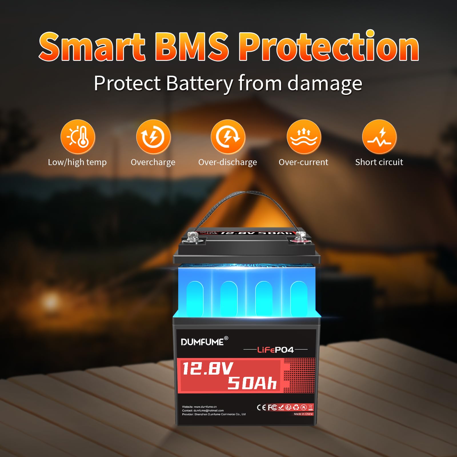 Dumfume 2 pack 12V 50Ah LiFePO4 Lithium Battery, Built-in 50A BMS,640Wh Capacity, 6000+ Cycles, Low-Temp Protection,Perfect for RV, Camping, and Home Energy Storage