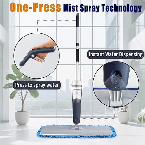 Vista 7 de Trapeadores secos de 24 pulgadas para limpieza de suelos, sistema de rociado de trapeador de microfibra, trapeadores húmedos comerciales de alta