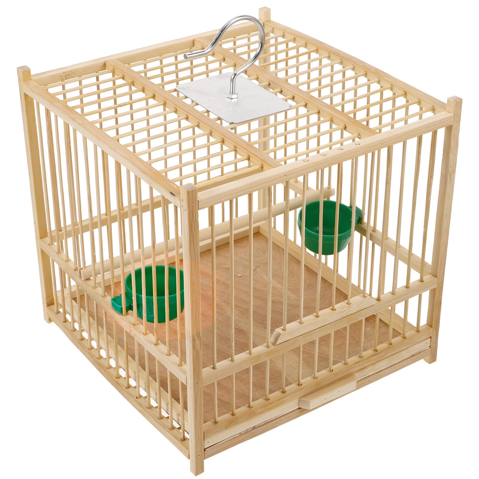 Jaula de bambú resistente SHINEOFI para loros pequeños con gancho de colgar 1