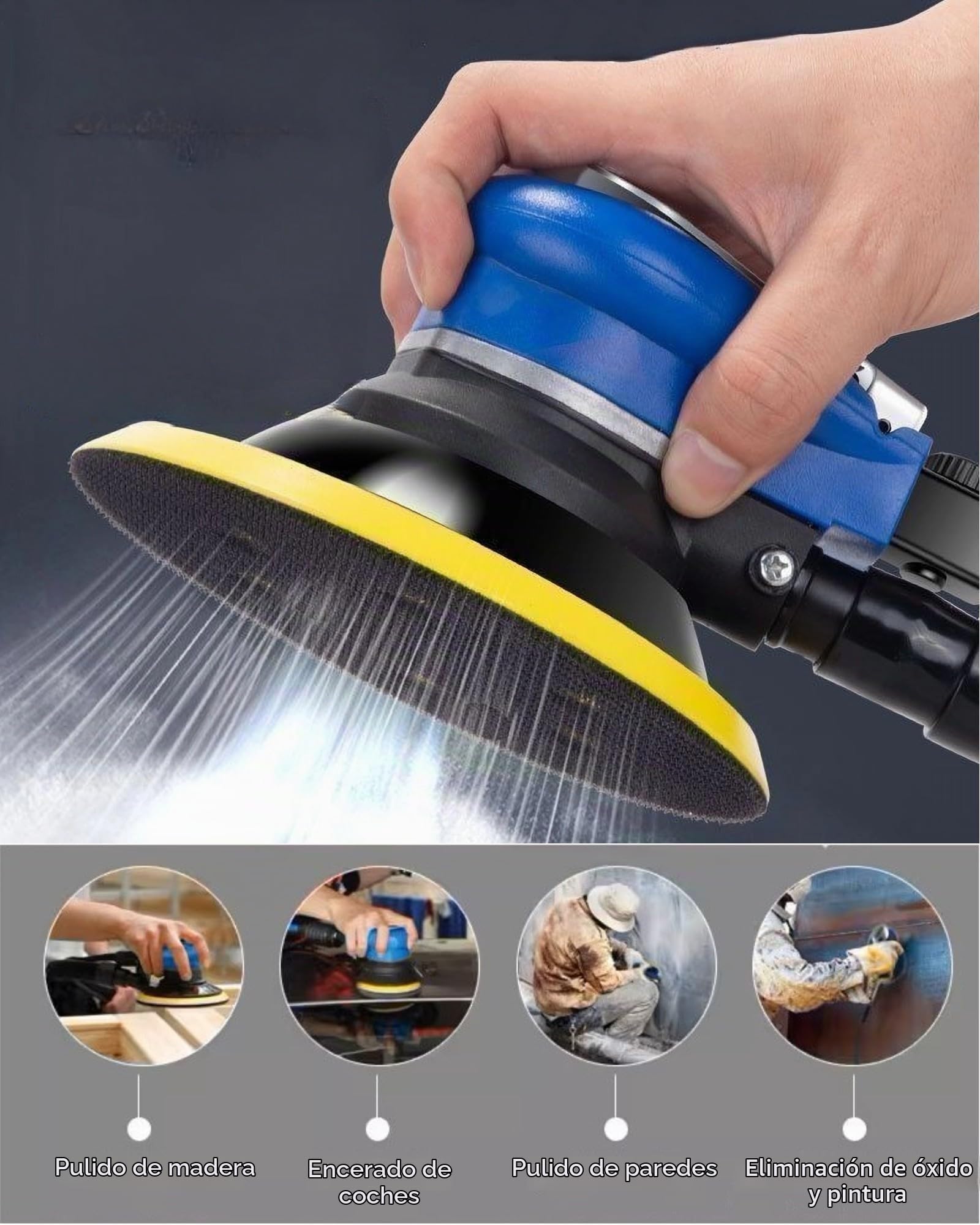 Lijadora excéntrica sin polvo, aire comprimido 125 mm, multi-lijadora con colector de polvo, equipo de rectificado profesional (Lijadora excéntrica sin polvo)
