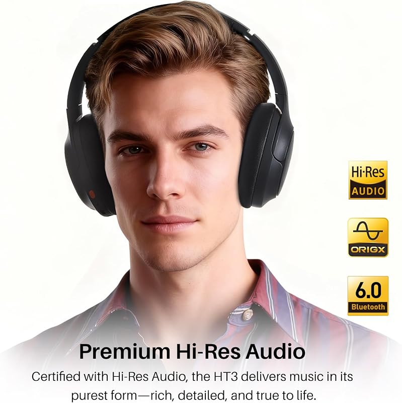 TOZO HT3 Hybrid Noise Cancelling Wireless Headphones, 90H Over Ear Headset image 3