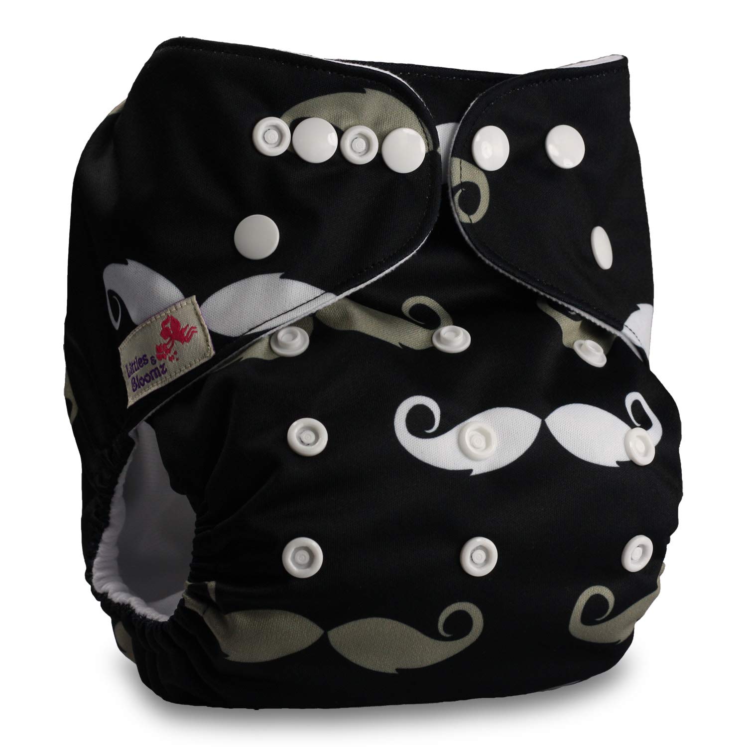 Littles & Bloomz, Reusable Pocket Cloth Nappy, Fastener: Popper, Set of 1, Pattern 62, with 1 Bamboo Charcoal Insert