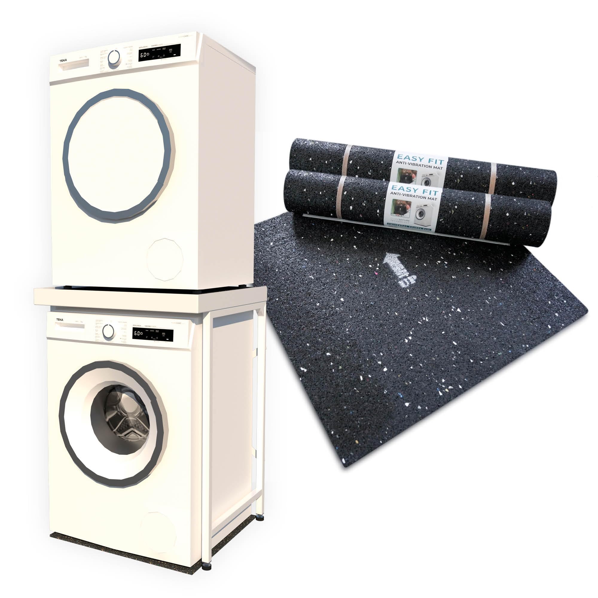 Norvic Appliance Stand - White with Worktop, Anti-Tip Plinth +2 Anti-Vibration Mats (600×600×8mm) | Heavy-Duty Washing Machine Stand & Universal Stacking Kit | Washer & Dryer Pedestal for Laundry