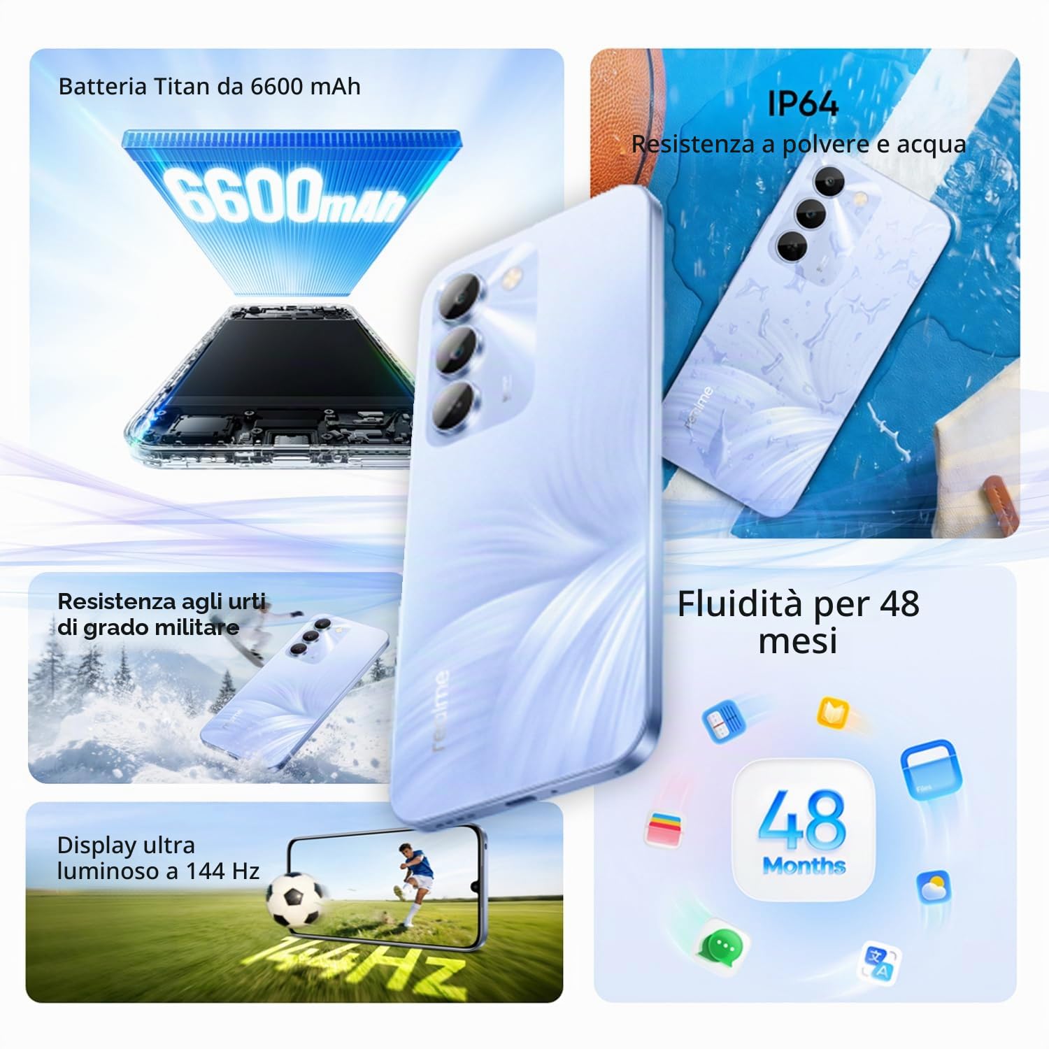 realme C100 5G Smartphone 4+128GB, Purple | Batteria 6600mAh, Ricarica Ultra Rapida 45W, Display LCD 6,8 pollici, 144Hz, Fotocamera AI 50MP, MediaTek Dimensity 6300,IP64